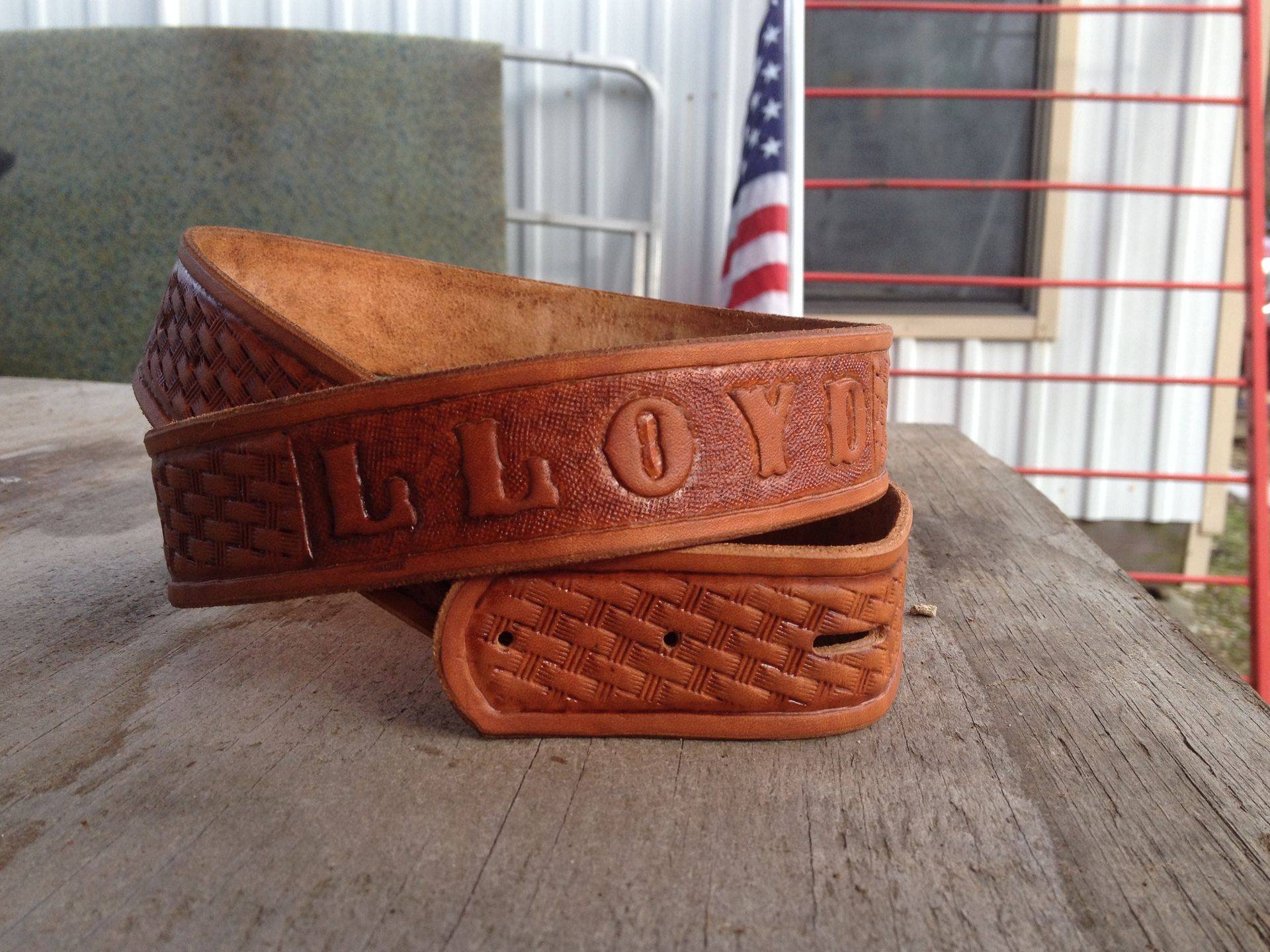 Western Basketweave Handtooled Belt Personalized 4