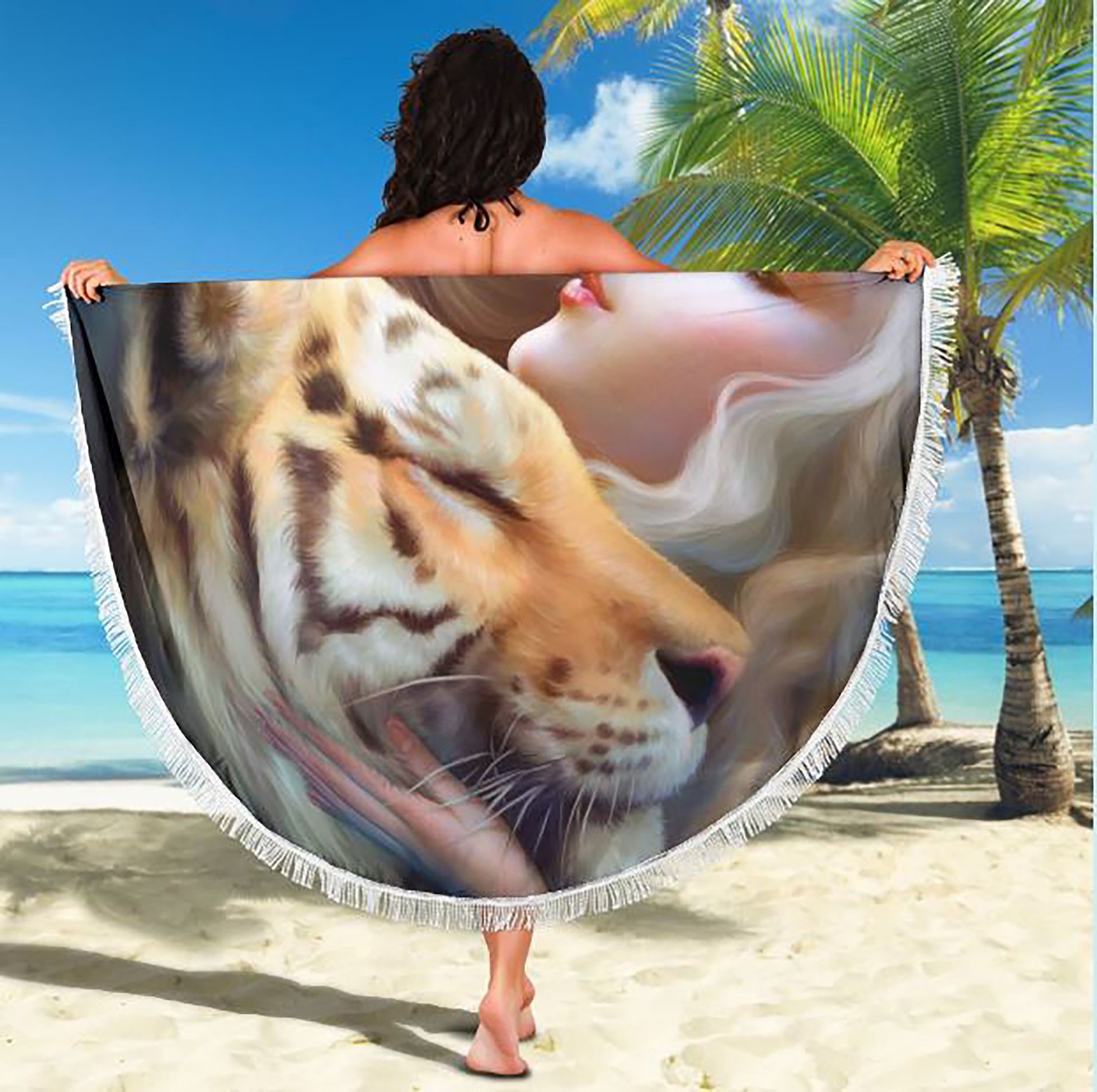 Summer Beach Towel Vacation Pool Beach Blanket Fantasy Tiger Love Towel 6 