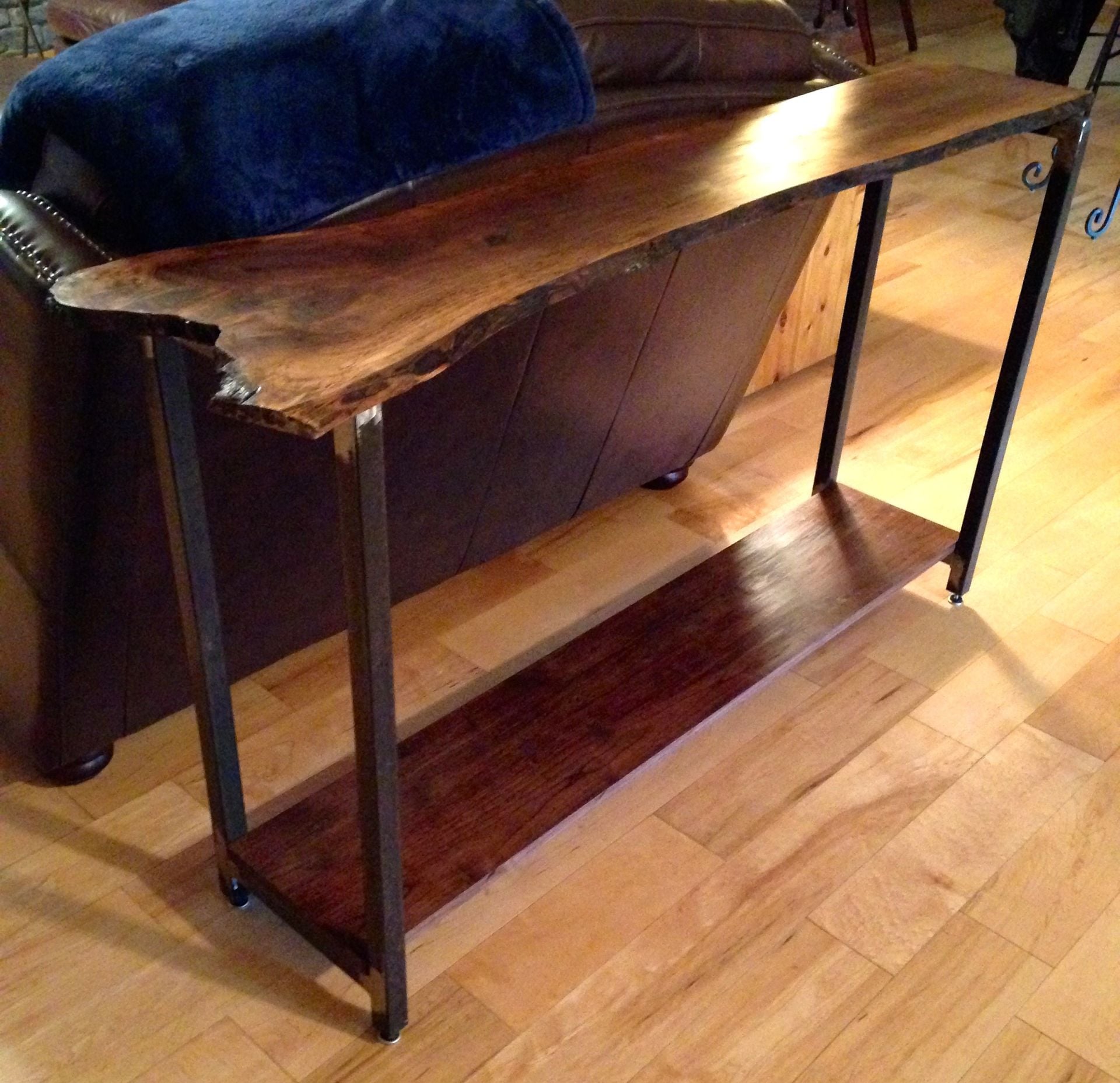 Live Edge Black Walnut And Steel Sofa Table 4 