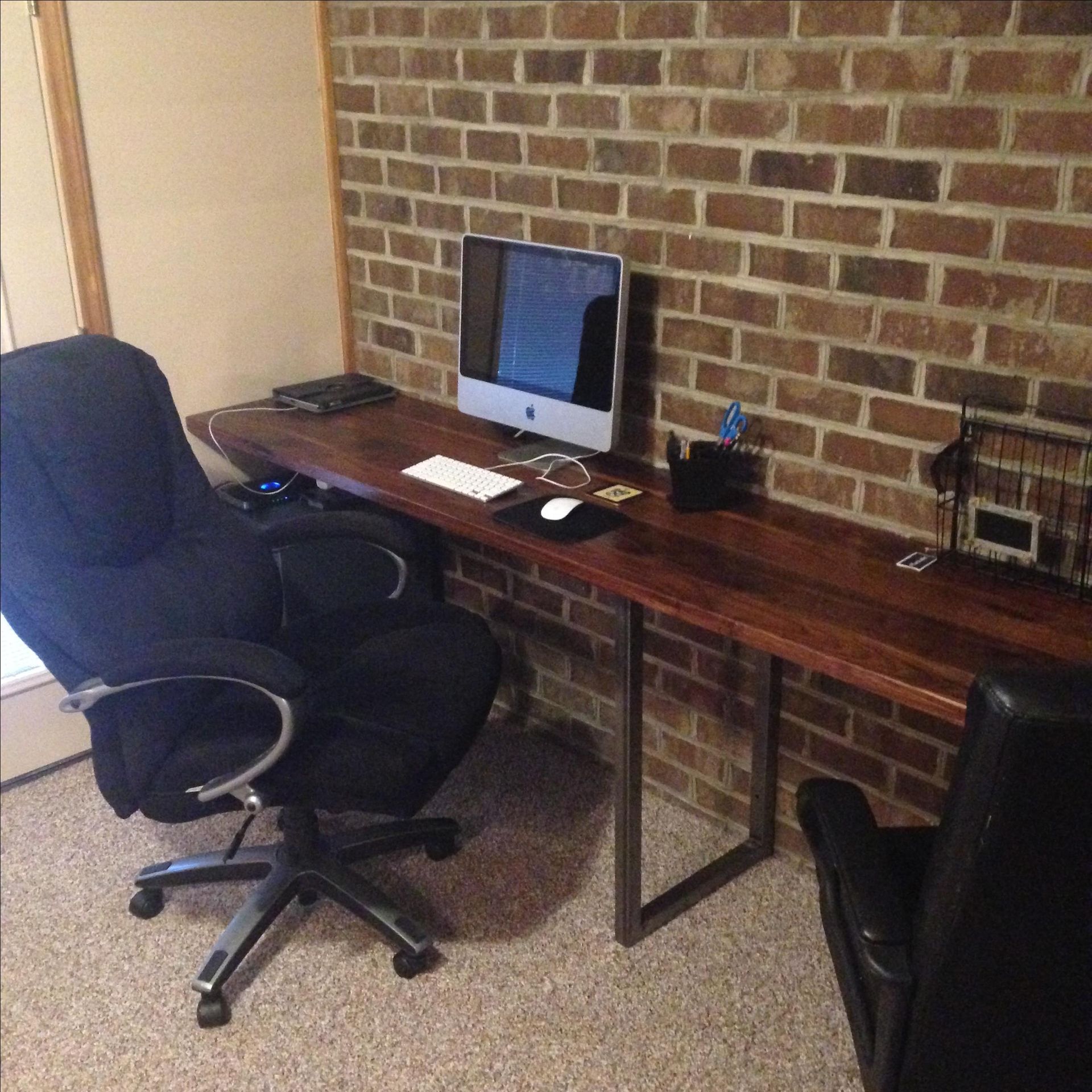 Black Walnut And Steel Built-In Desk