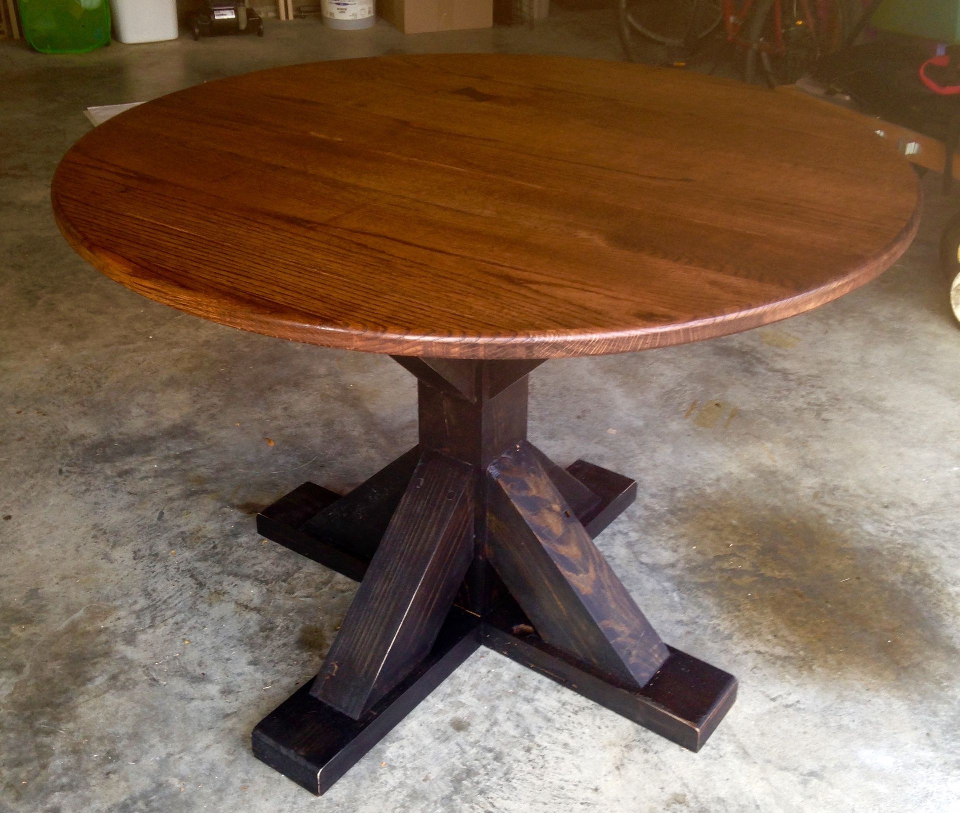 Reclaimed Round Red Oak Trestle Table 2 
