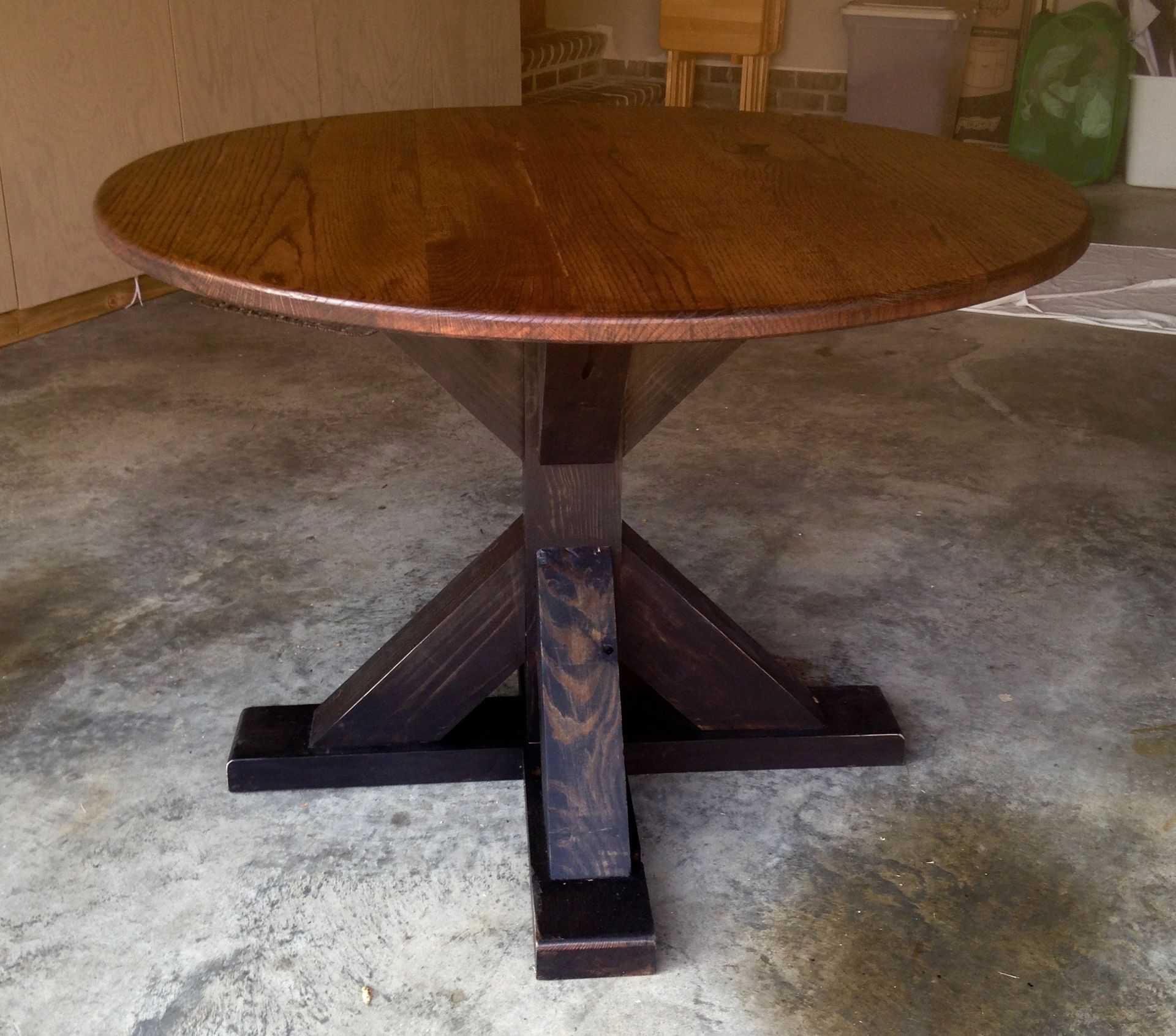 Reclaimed Round Red Oak Trestle Table