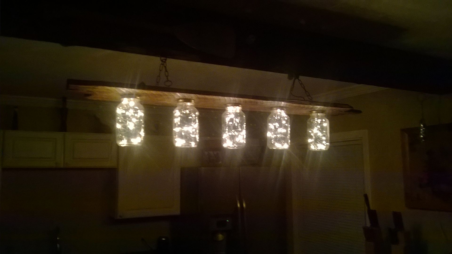 Mason Jar Lights On Reclaimed Oak Lumber 5 