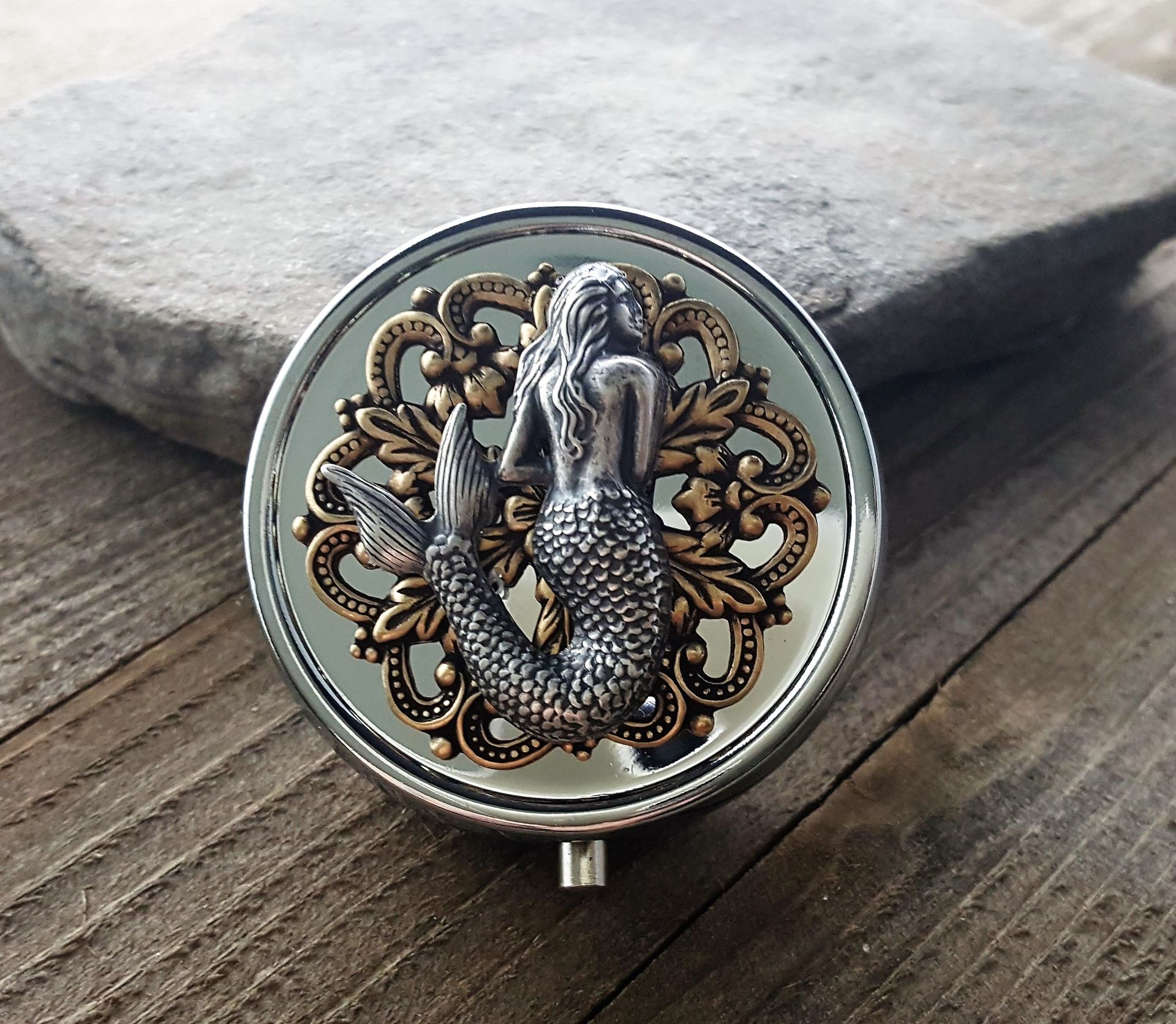 Handmade Nautical Mermaid Siren Silver Pill Box