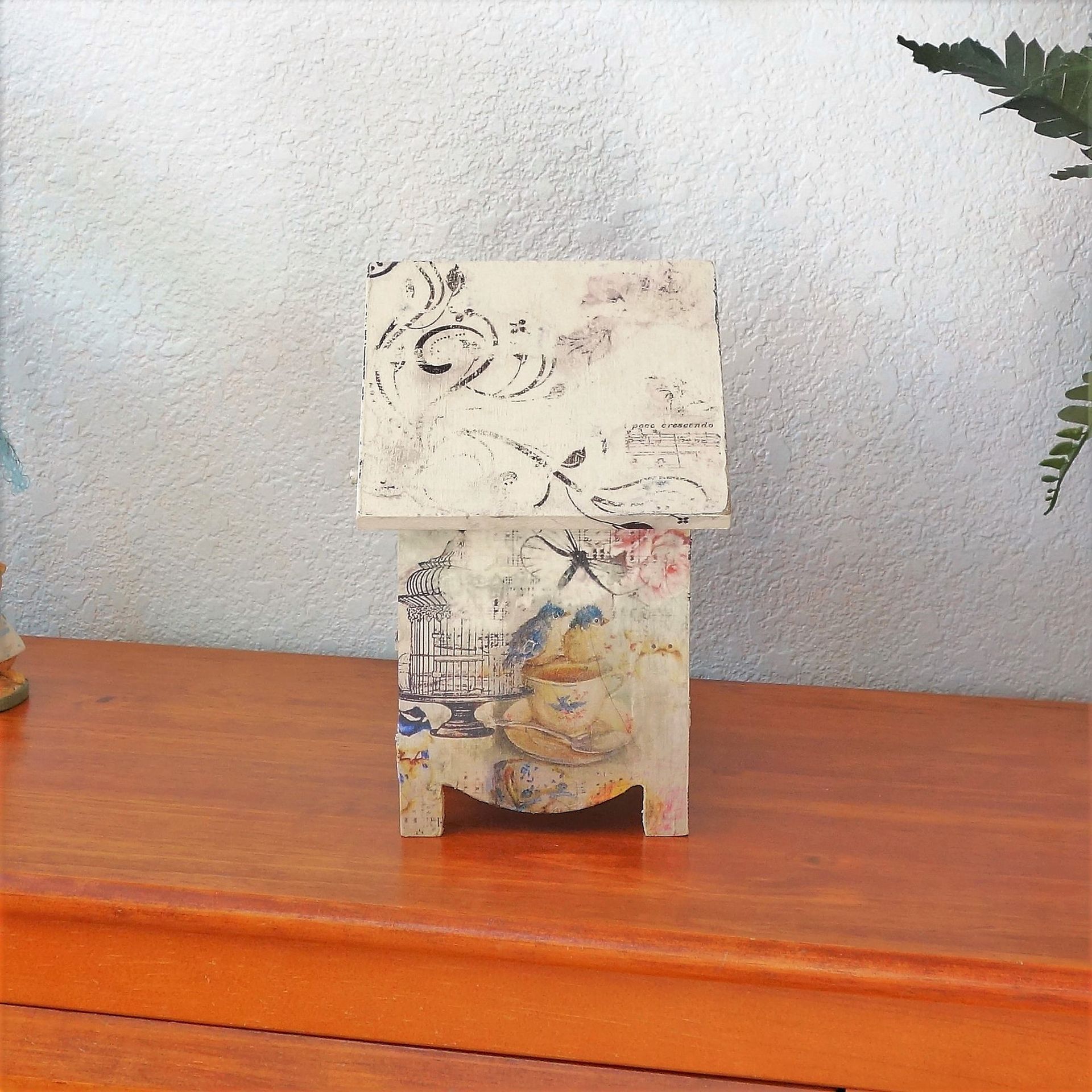 Tabletop Wood Cubby Shelves Blue Bird Cubby Box & Mini Floral, Pigeon Hole Shelf, Miniature Cubby 4 