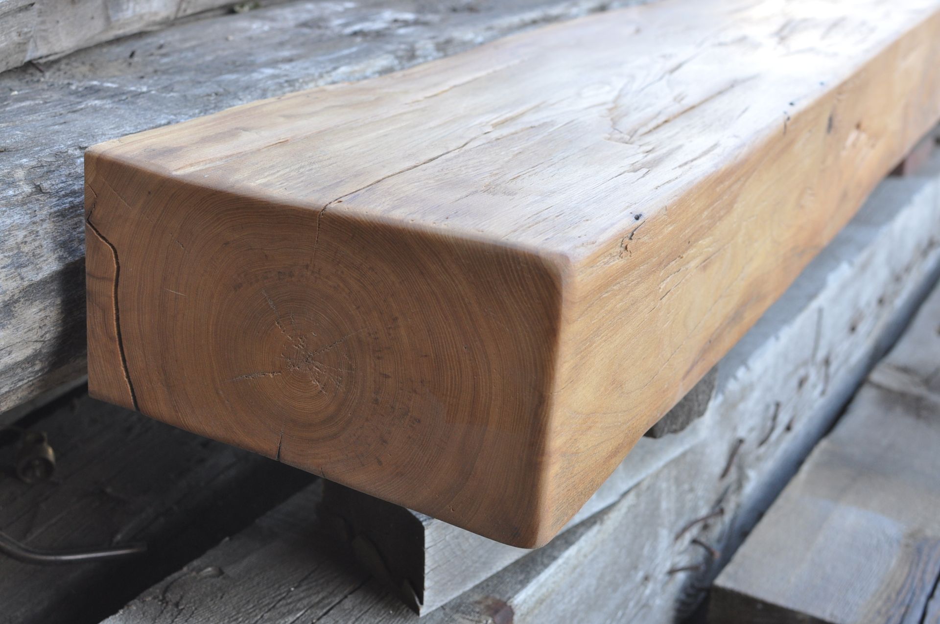 Rustic Fireplace Mantel - Rare 1800s Rectangular, Elm Hand Hewn 1