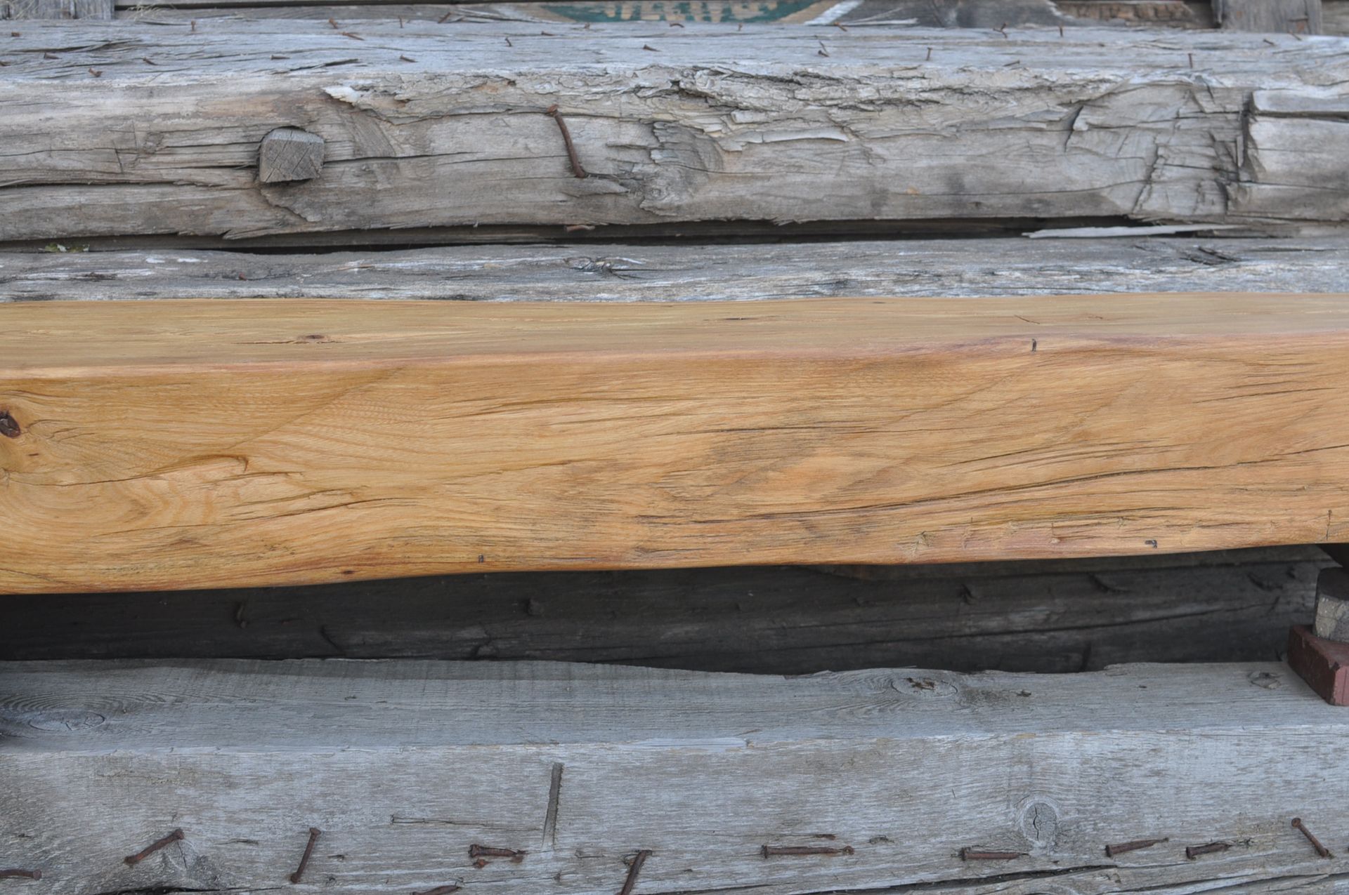 Rustic Fireplace Mantel - Rare 1800s Rectangular, Elm Hand Hewn 4