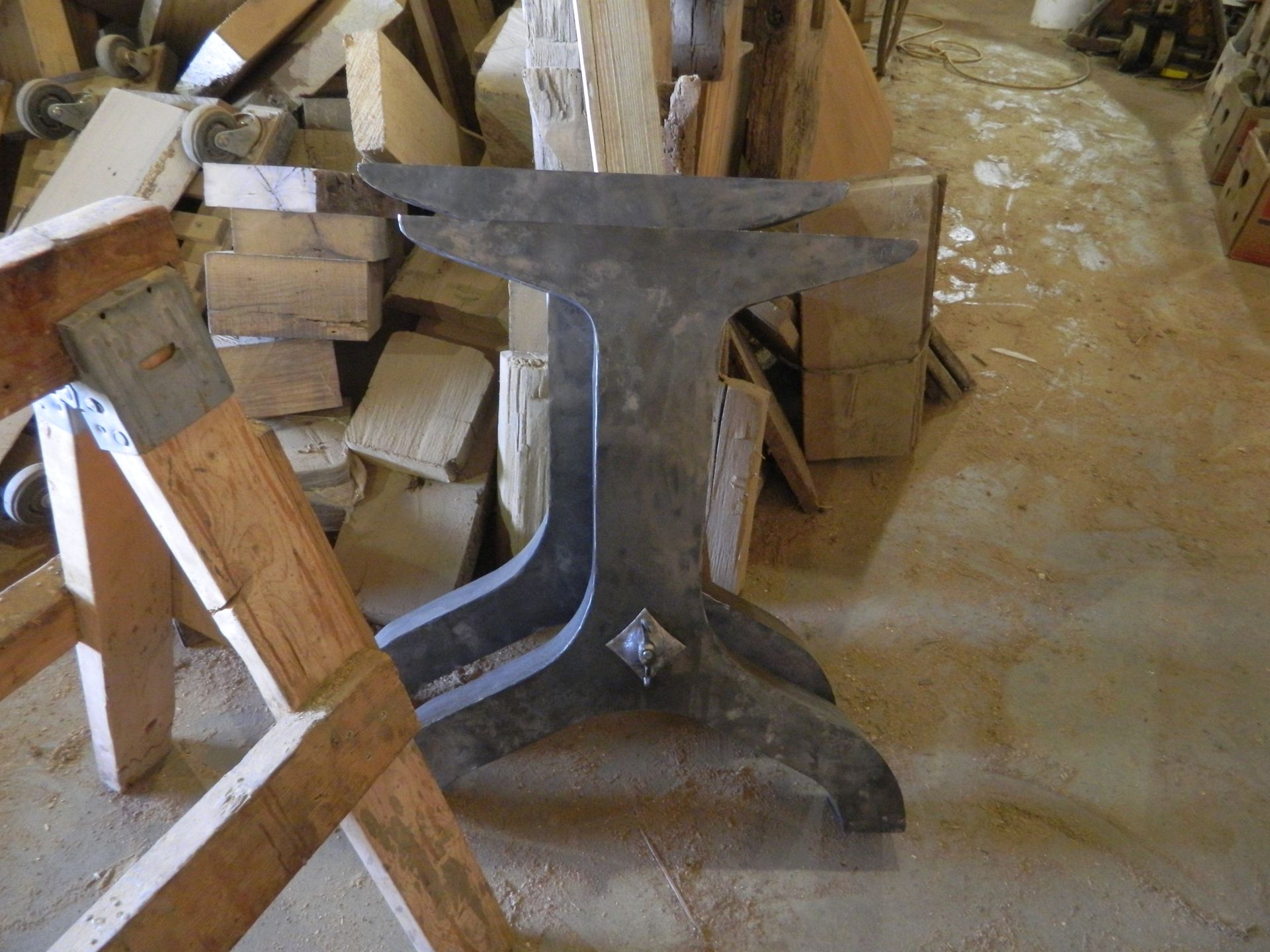 Black Walnut Slab Table With Hand Hammered Industrial Base 6
