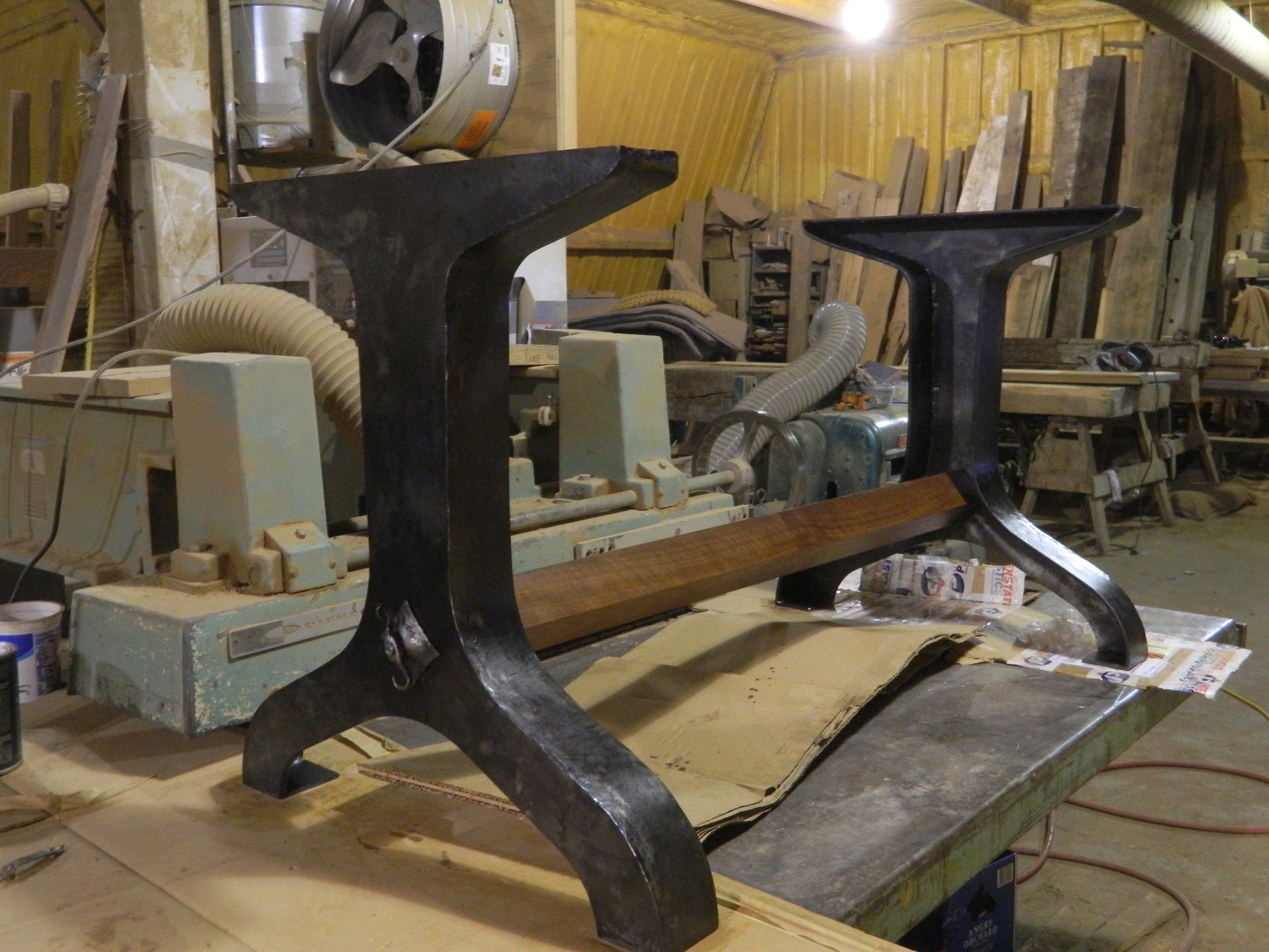 Black Walnut Slab Table With Hand Hammered Industrial Base 3