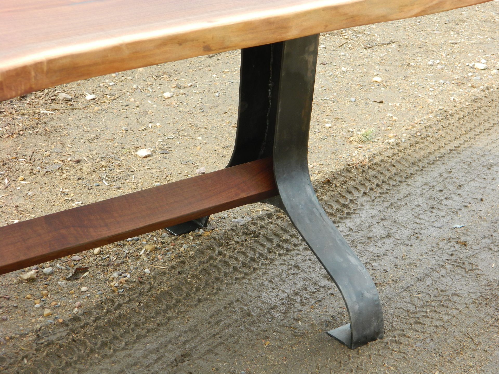 Black Walnut Slab Table With Hand Hammered Industrial Base 2