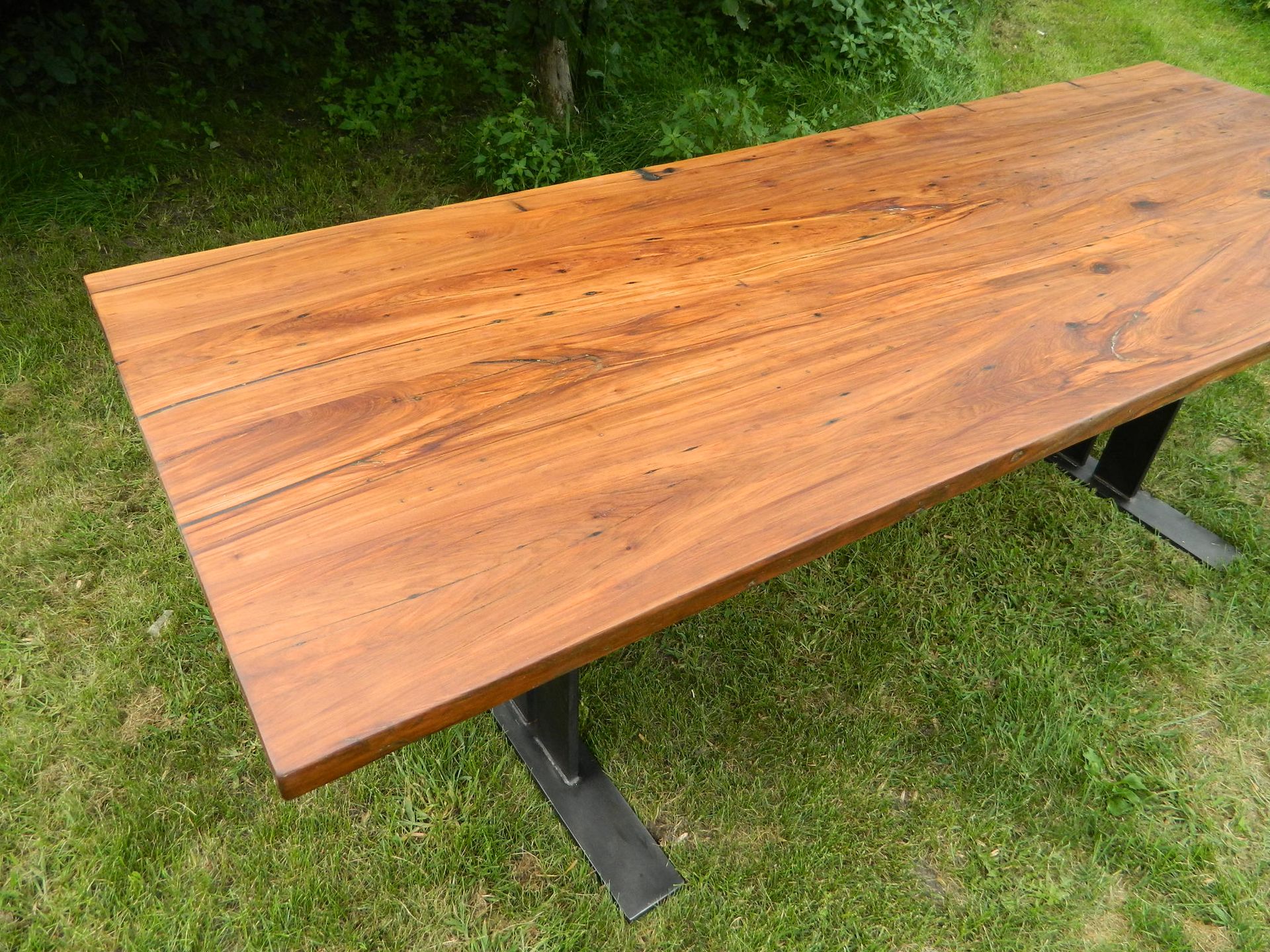 Reclaimed Wood Table With Flat Iron Base 1