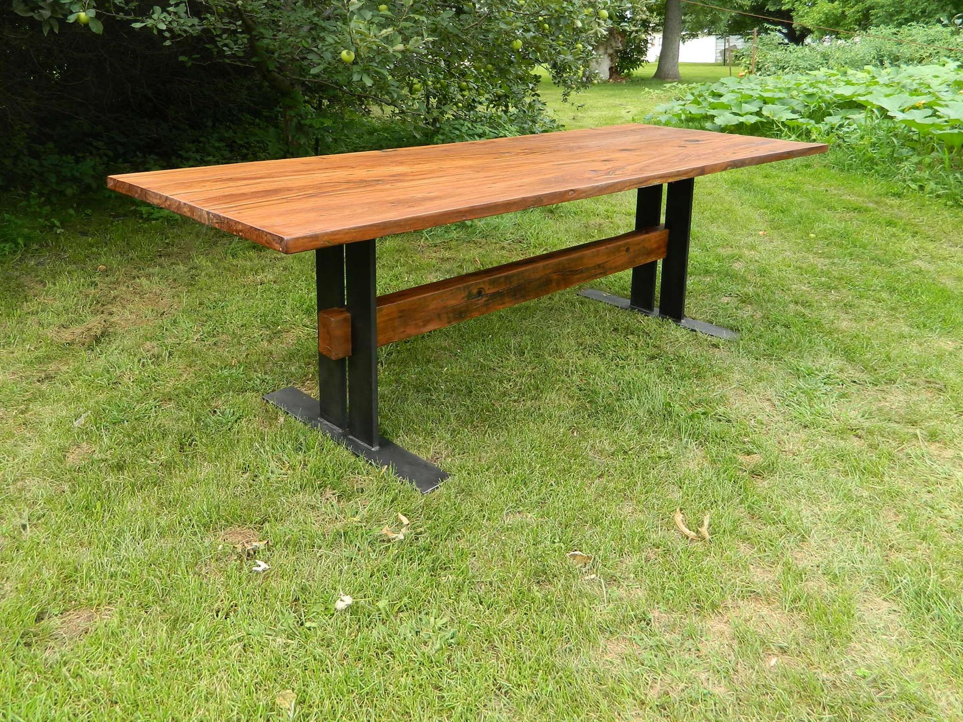 Reclaimed Wood Table With Flat Iron Base 2