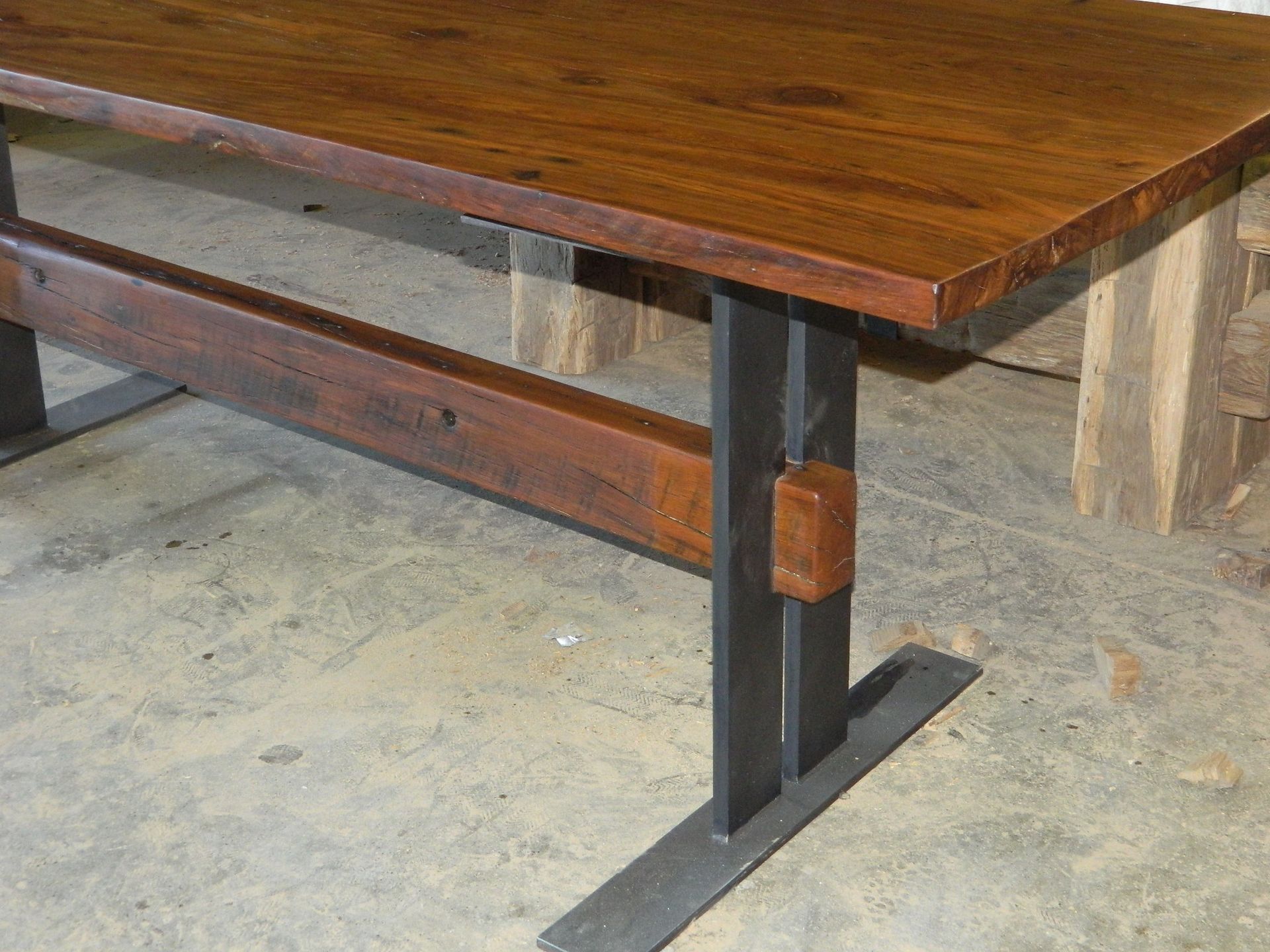 Reclaimed Wood Table With Flat Iron Base 4