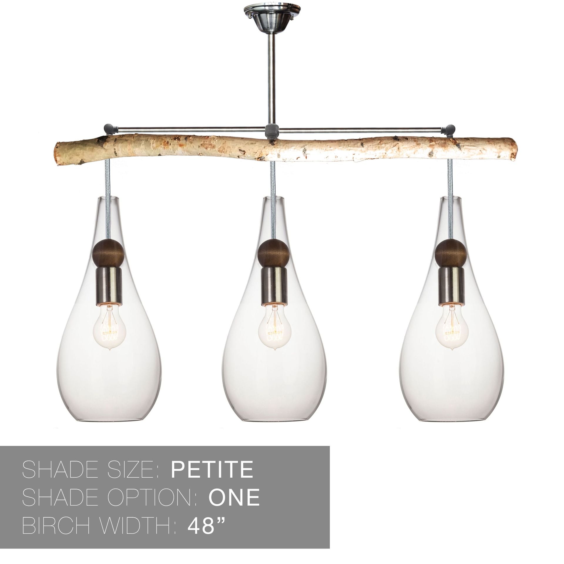 Hand Blown Teardrop Glass & Birch Wood Chandelier- Ship Rope 5 