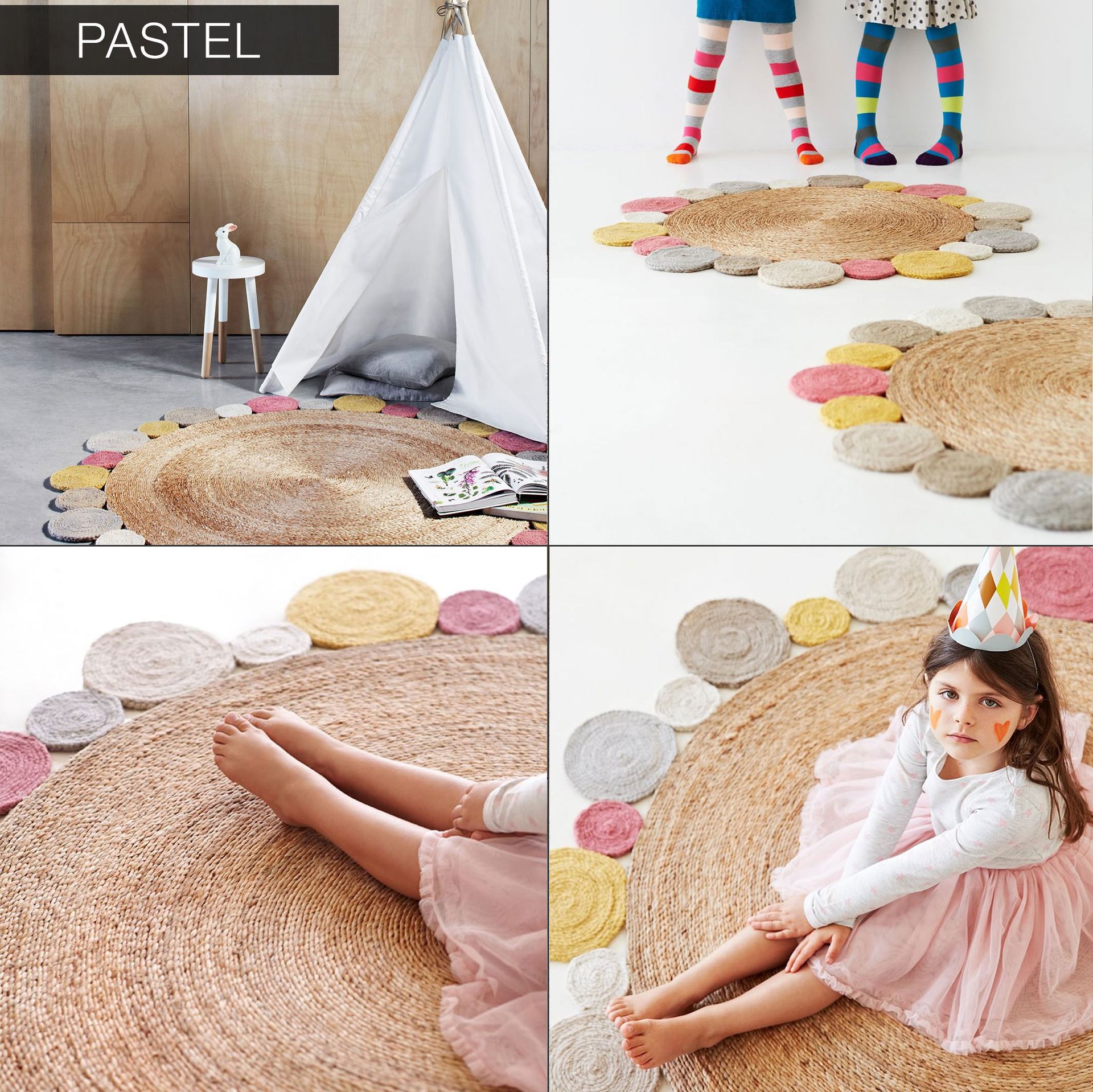 Childrens Room Handmade Crochet Natural Hemp Round Rug 4