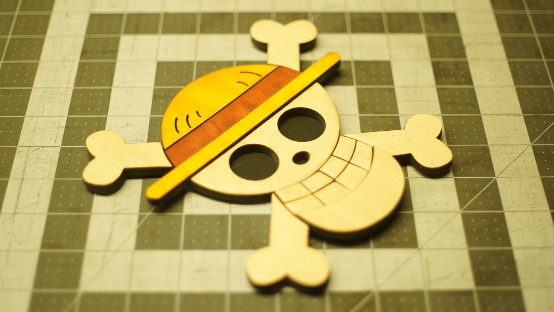 Wooden One Piece Straw Hat Jolly Roger 3 