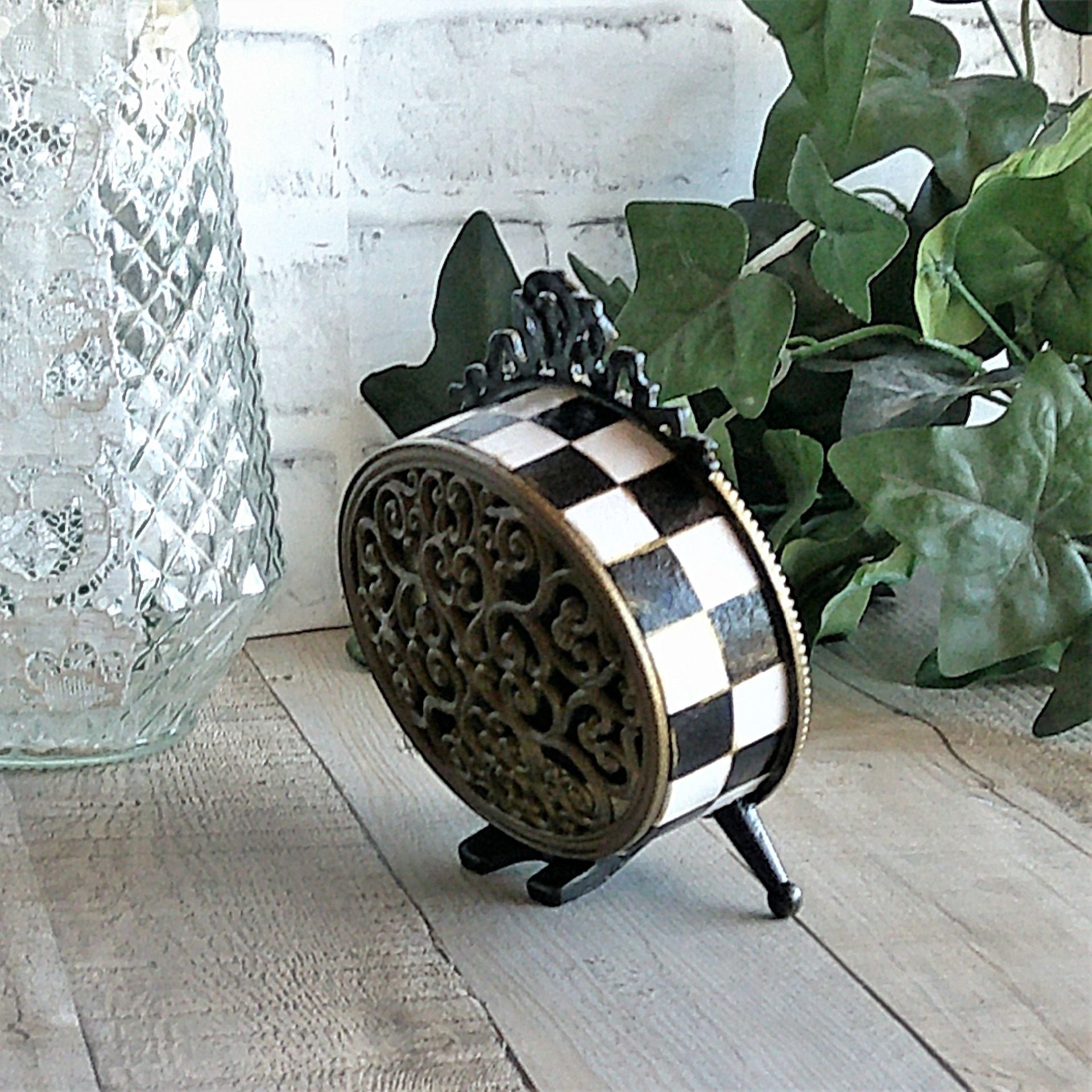 Courtly Clock Hand Painted Checks Clock Checkered Decor 2 