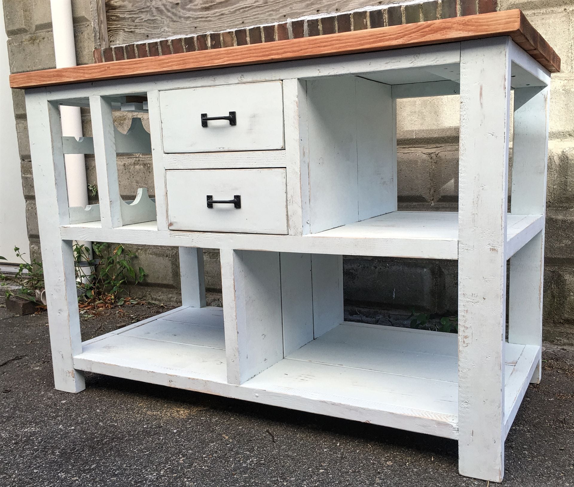 Rustic Shabby Chic Farmhouse Kitchen Island W/ Wine Rack 5 