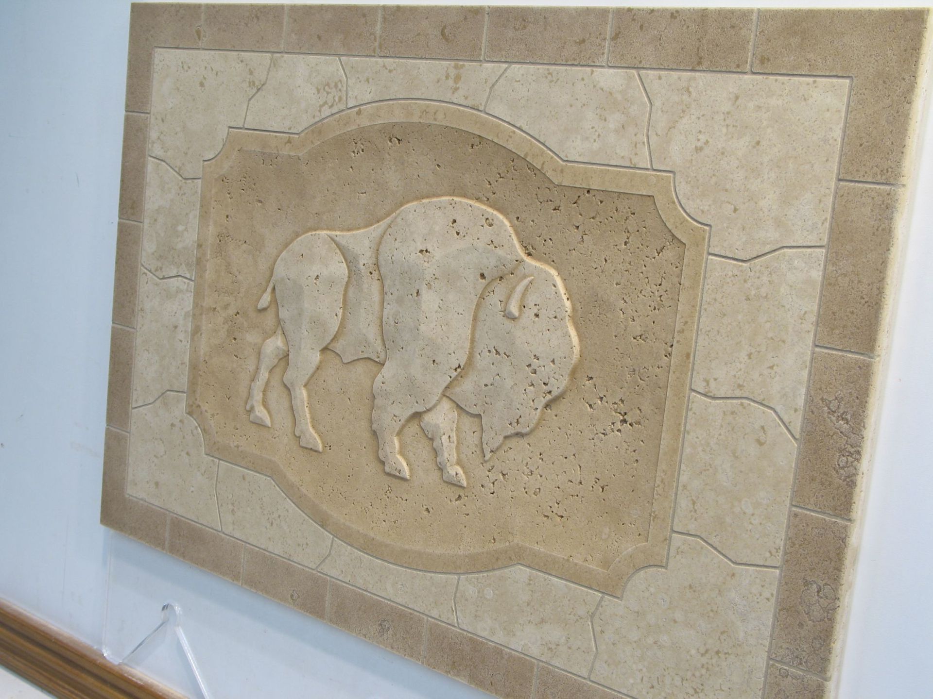 Carved Buffalo Monolithic Mosaic Tile Mural 16" X 24" 3