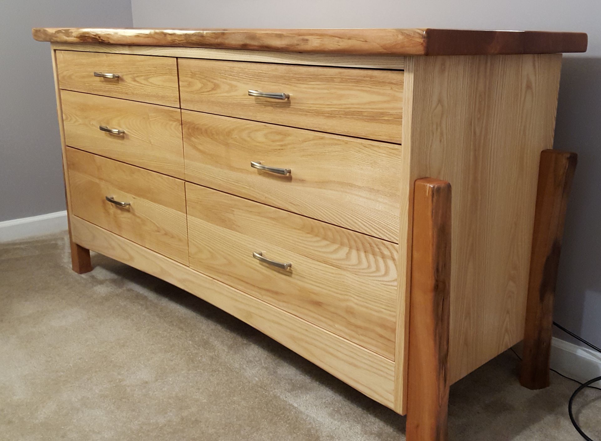 Six Drawer Dresser With Cherry Live Edge Top