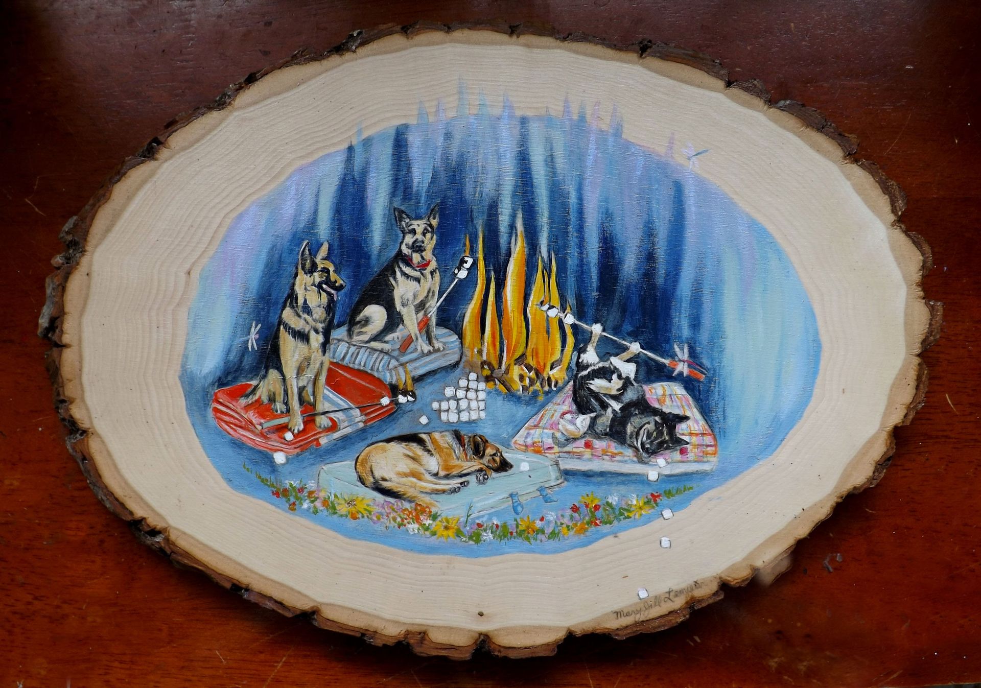 Pet Portrait On Rustic Hardwood Live Edge Wood Slices 2 