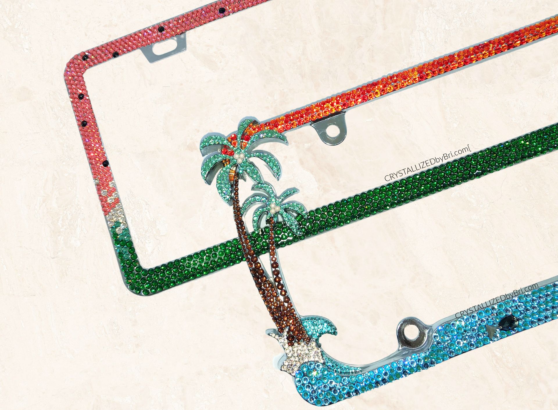 Tropical Beach European Crystal License Plate Frame Bedazzled Car Bling Crystallized Palm Trees 6