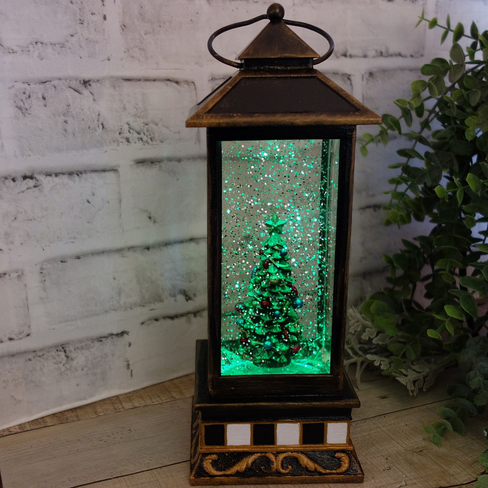 Christmas Snow Lantern Vintage Snow Globe Checked Christmas Decor 3 
