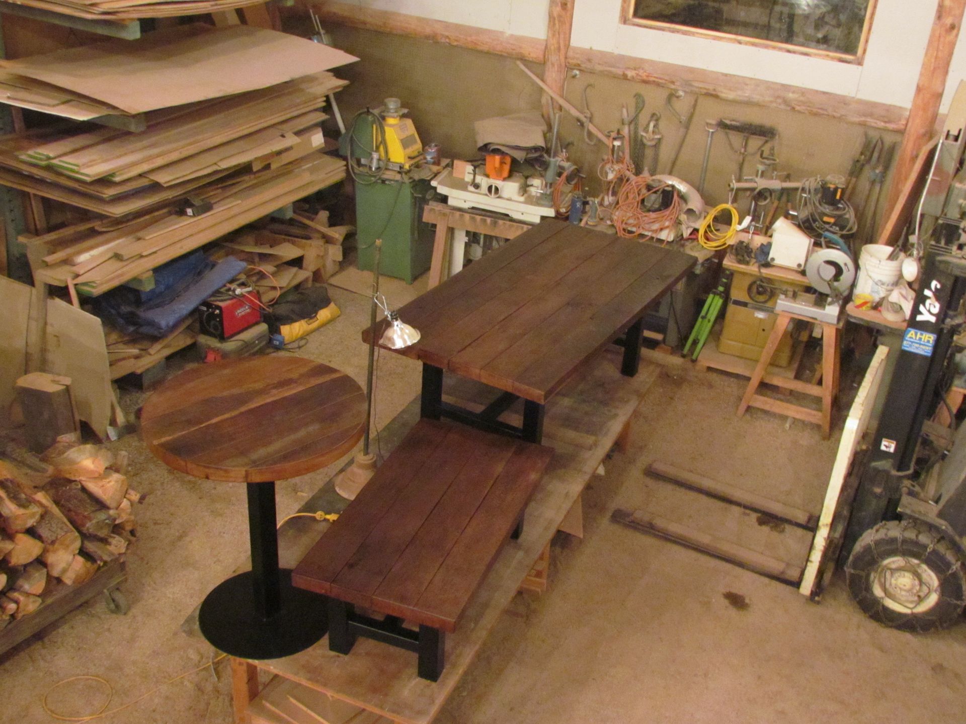 Reclaimed Oak And Powder Coated Steel Tables
