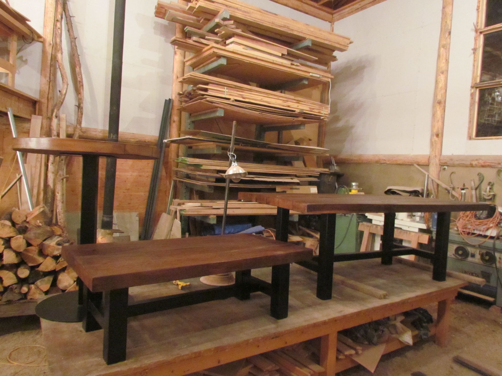 Reclaimed Oak And Powder Coated Steel Tables 2