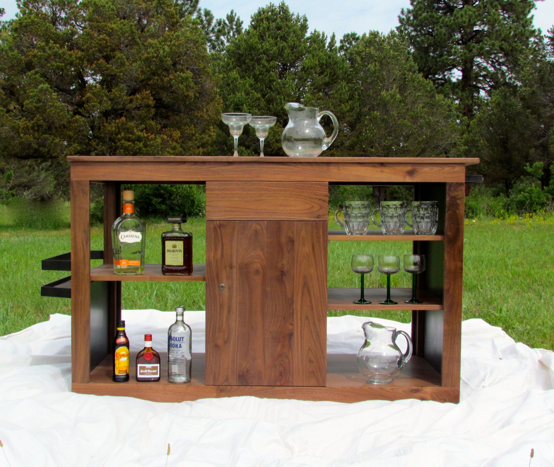 Walnut And Steel Serving Cart 1
