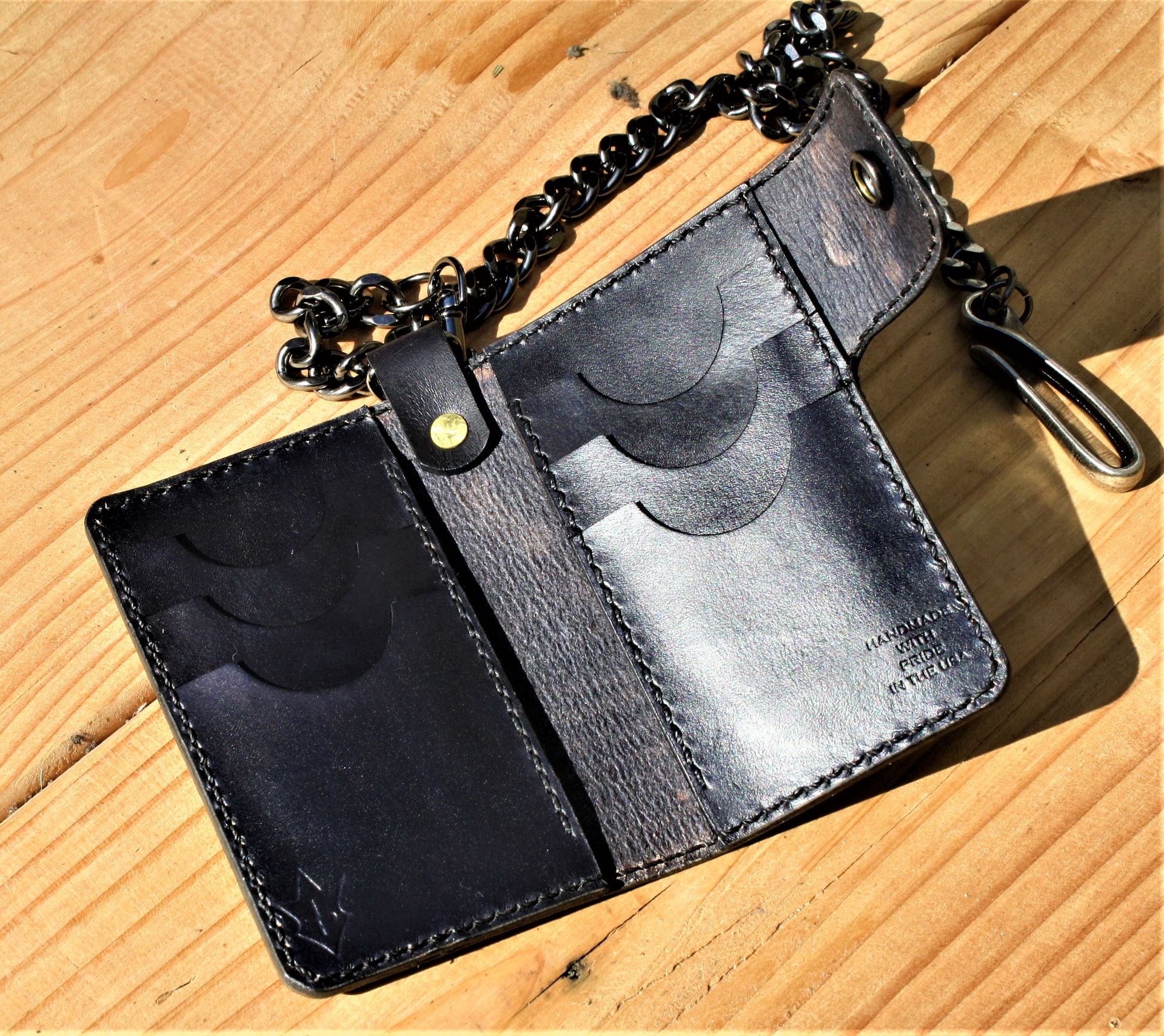 Handmade Leather Biker Wallet Vegetable Tan The Mandalorian Beskar Steel Gray 7