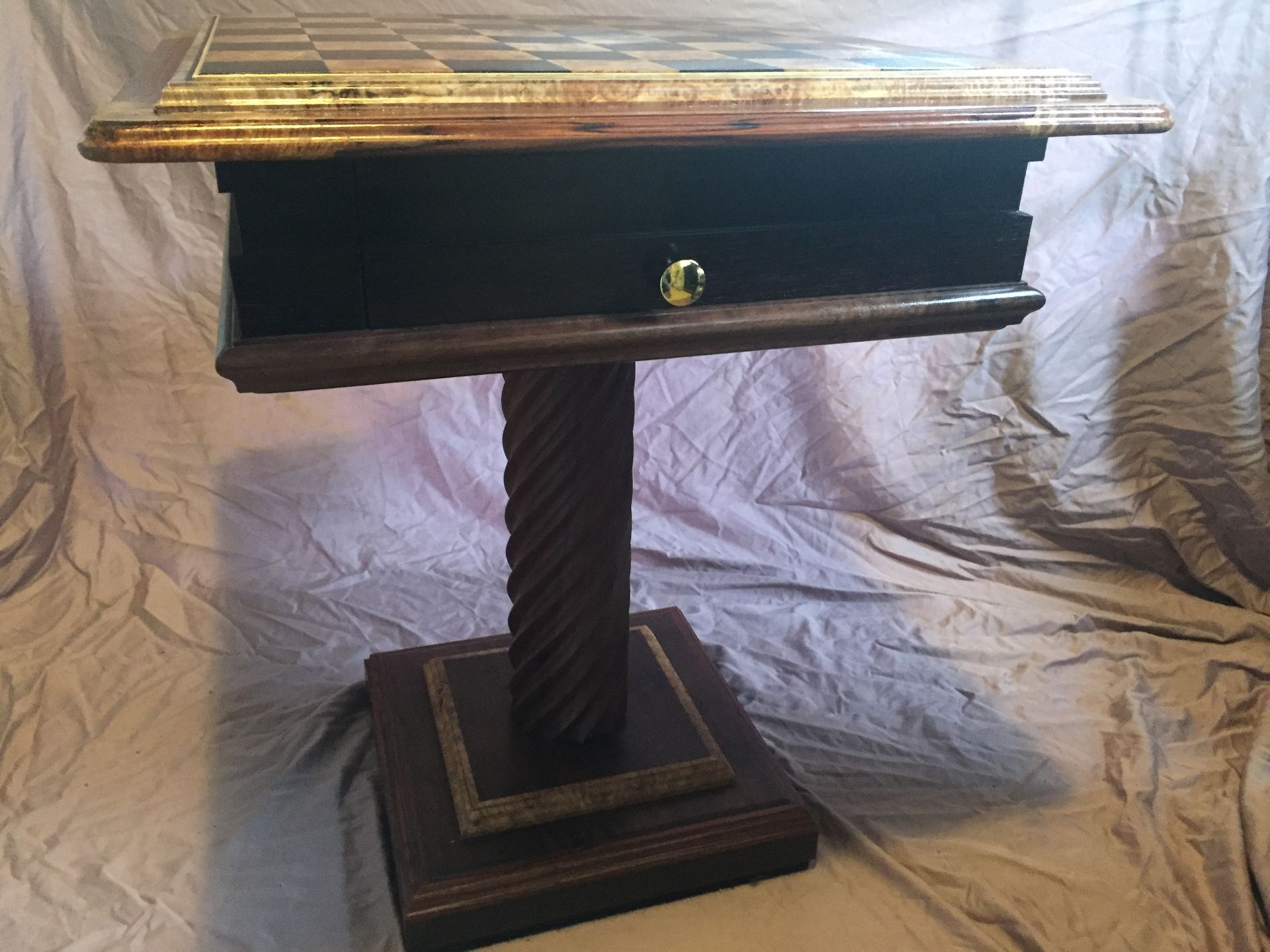 Custom Chess Table In Kingwood, Ebony, Maple Burl, And Walnut 2