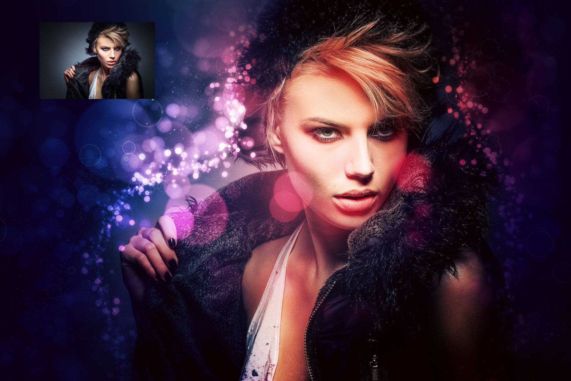 Bokeh Lighting Portrait Digital Painting From Photo 2