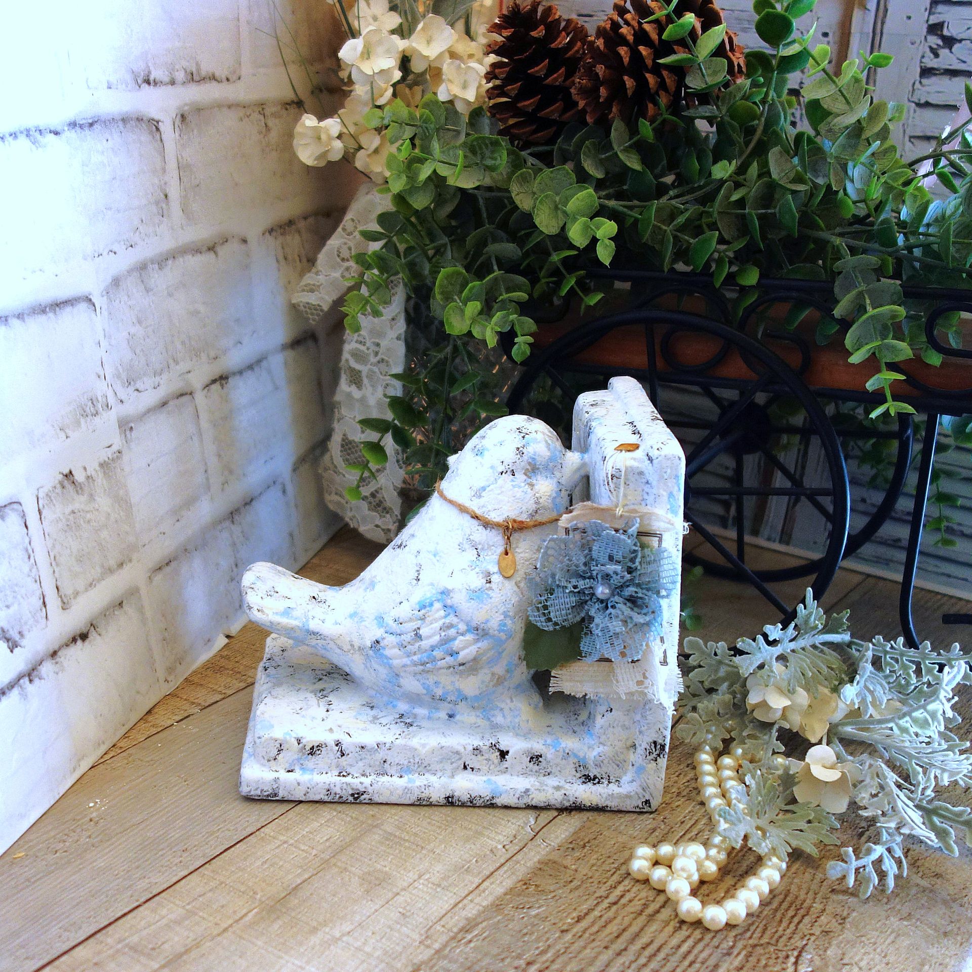 Shabby Chic Songbird Door Stop Doorstop Bluebird Bookend Chippy Paint Bird Decor 5 