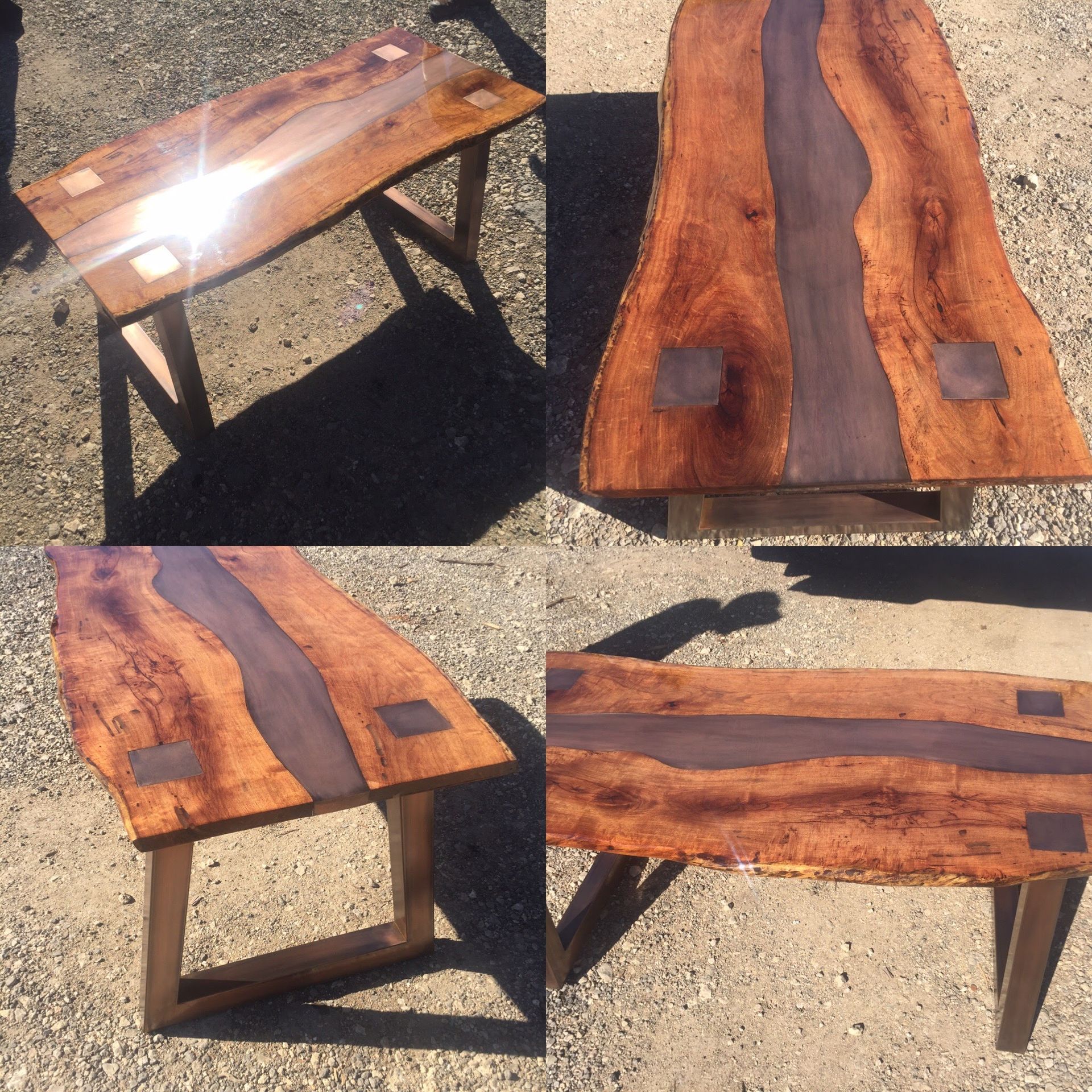 Double Live Edge Mesquite With Steel River Inlay