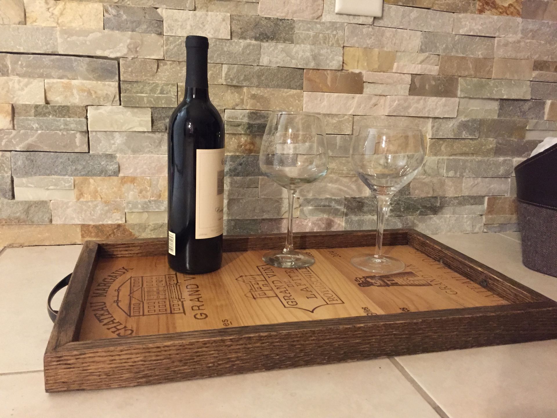 French Wine Crate Panels Originals & White Oak Handmade Serving Tray 2 