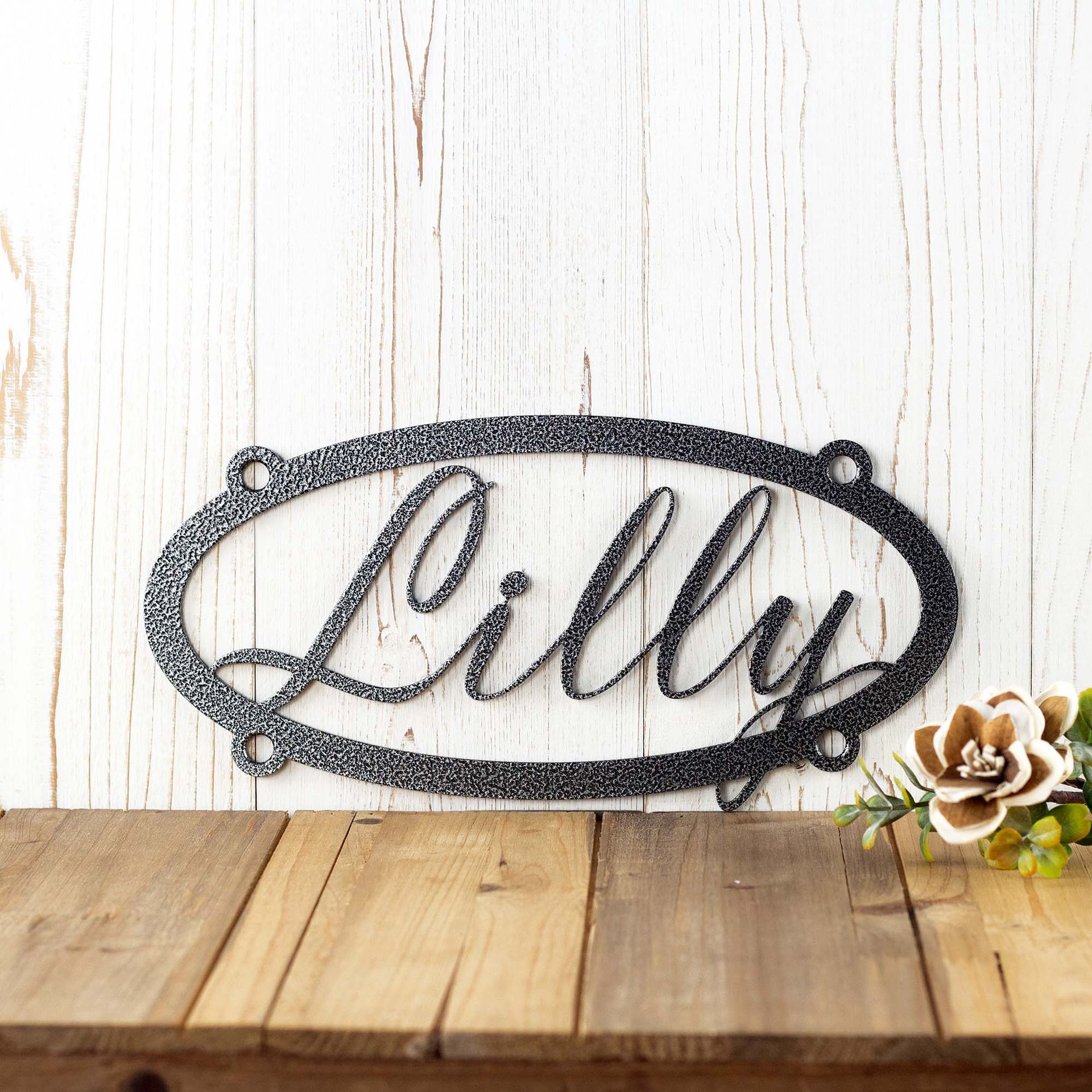 Custom Hanging Oval Metal Name Sign 4 