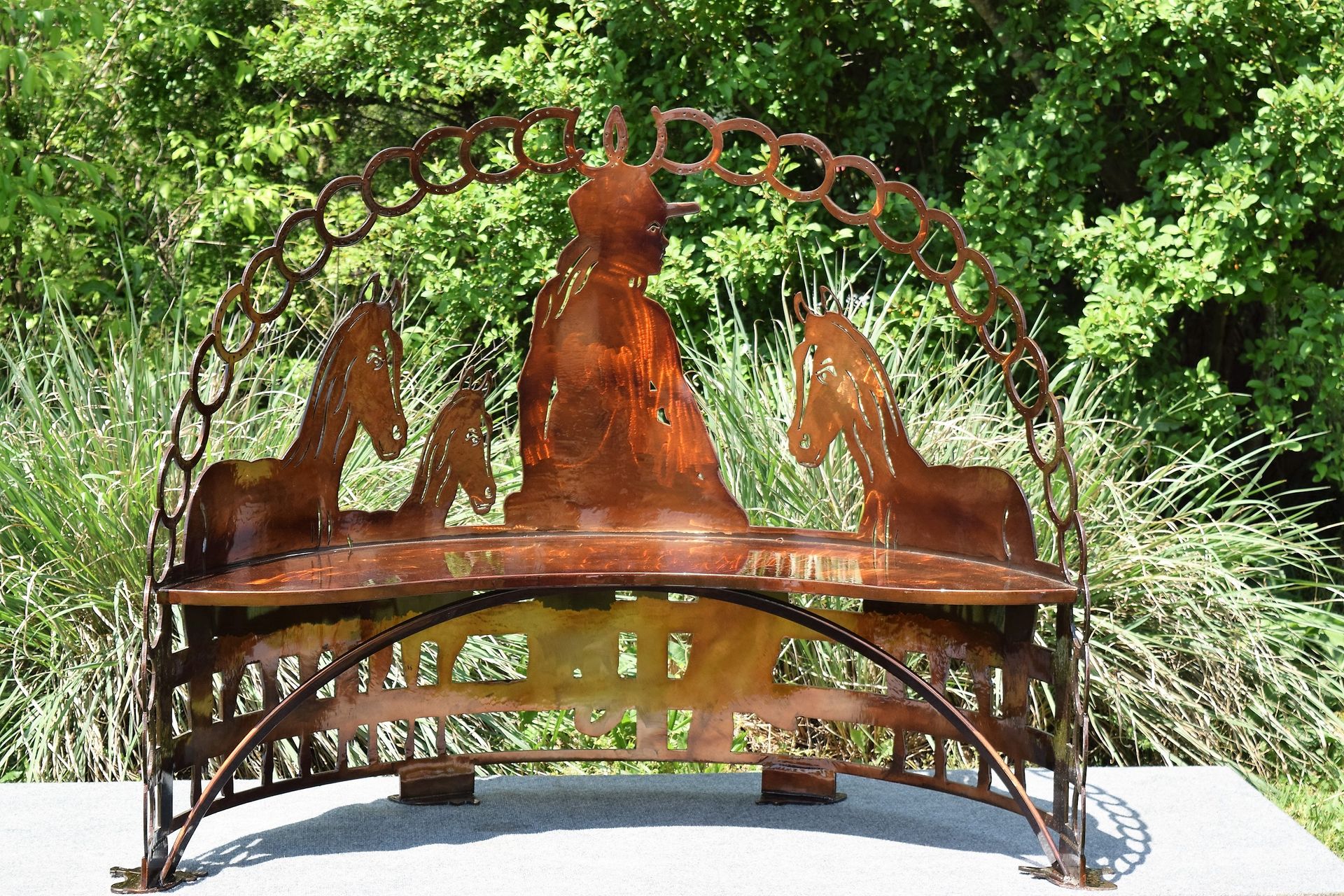 A Girl And Her Horses Steel Metal Garden Bench
