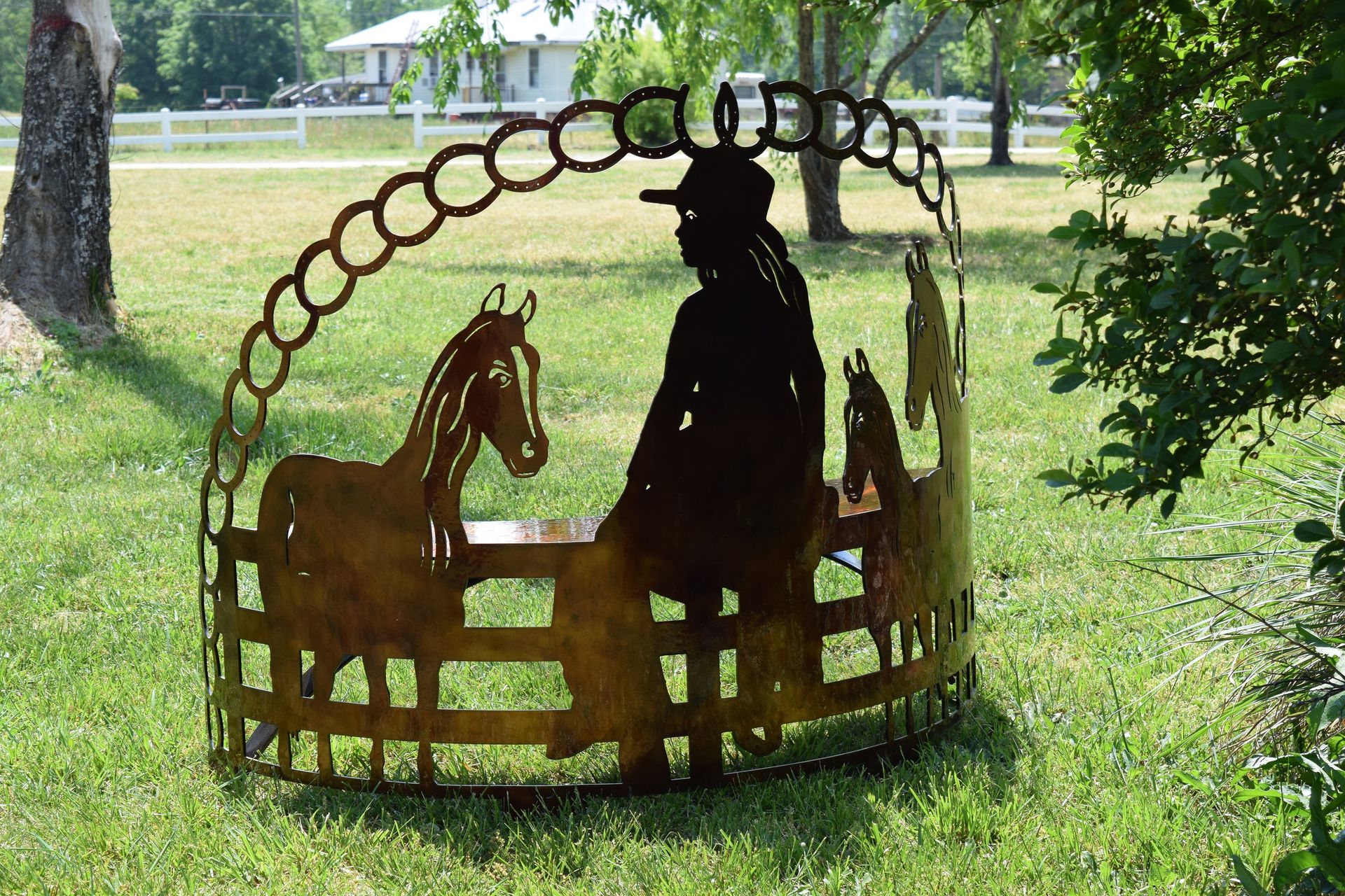 A Girl And Her Horses Steel Metal Garden Bench 4