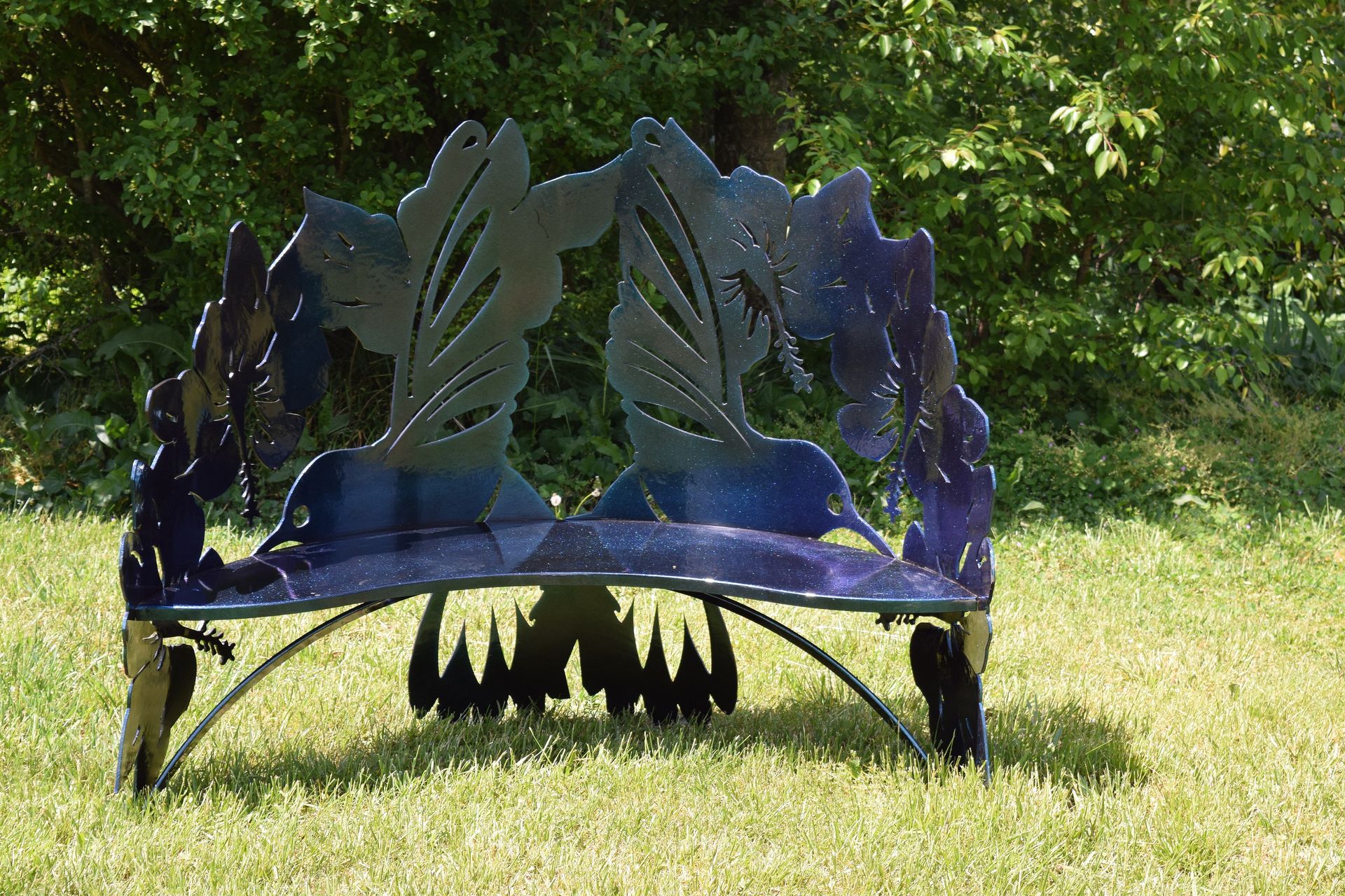 Hummingbird Hibiscus Steel Metal Garden Bench 5