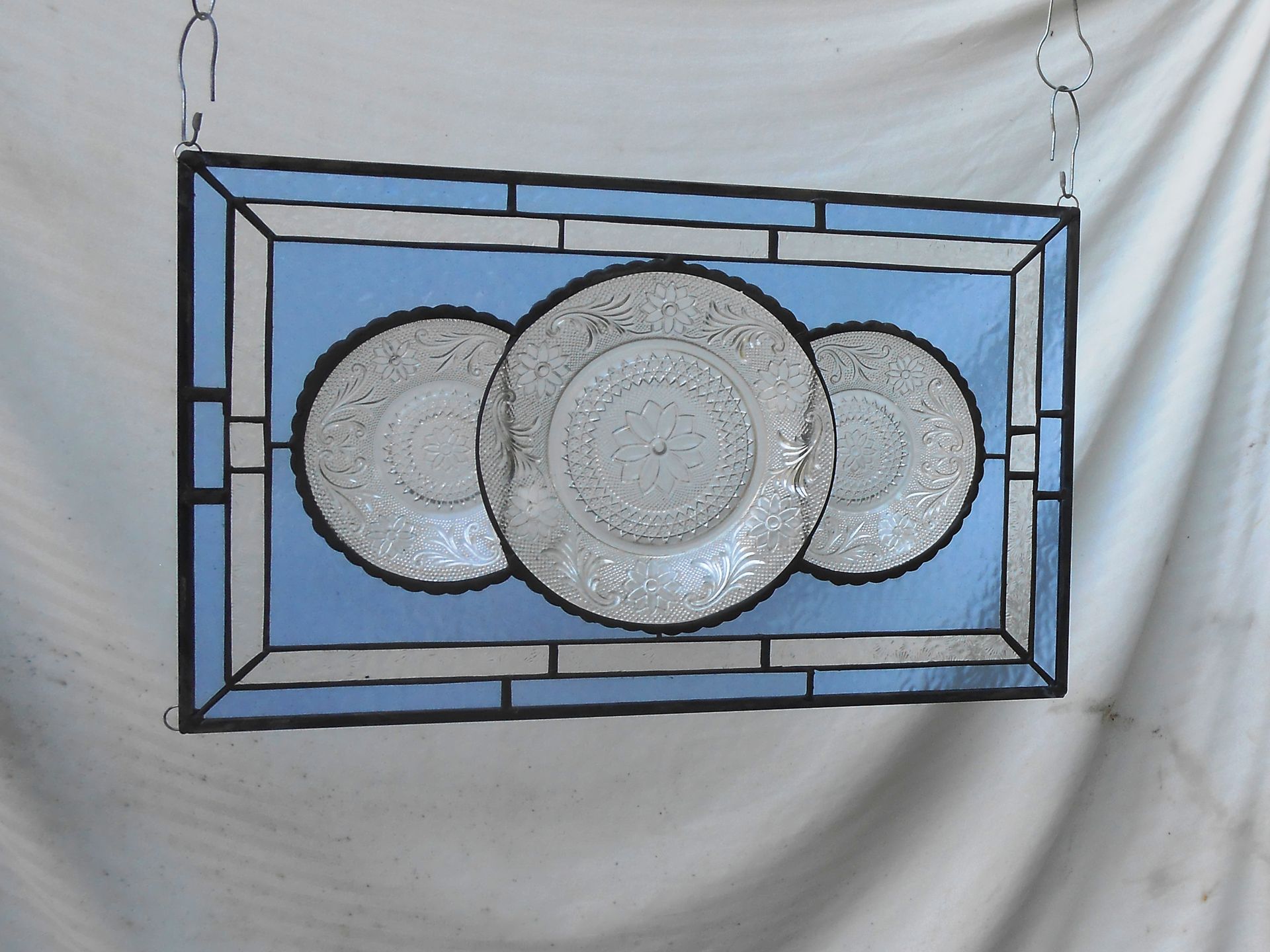 Vintage Look Traditional Stained Glass Transom Window, Tiara Sandwich Glass Plate Panel 5 