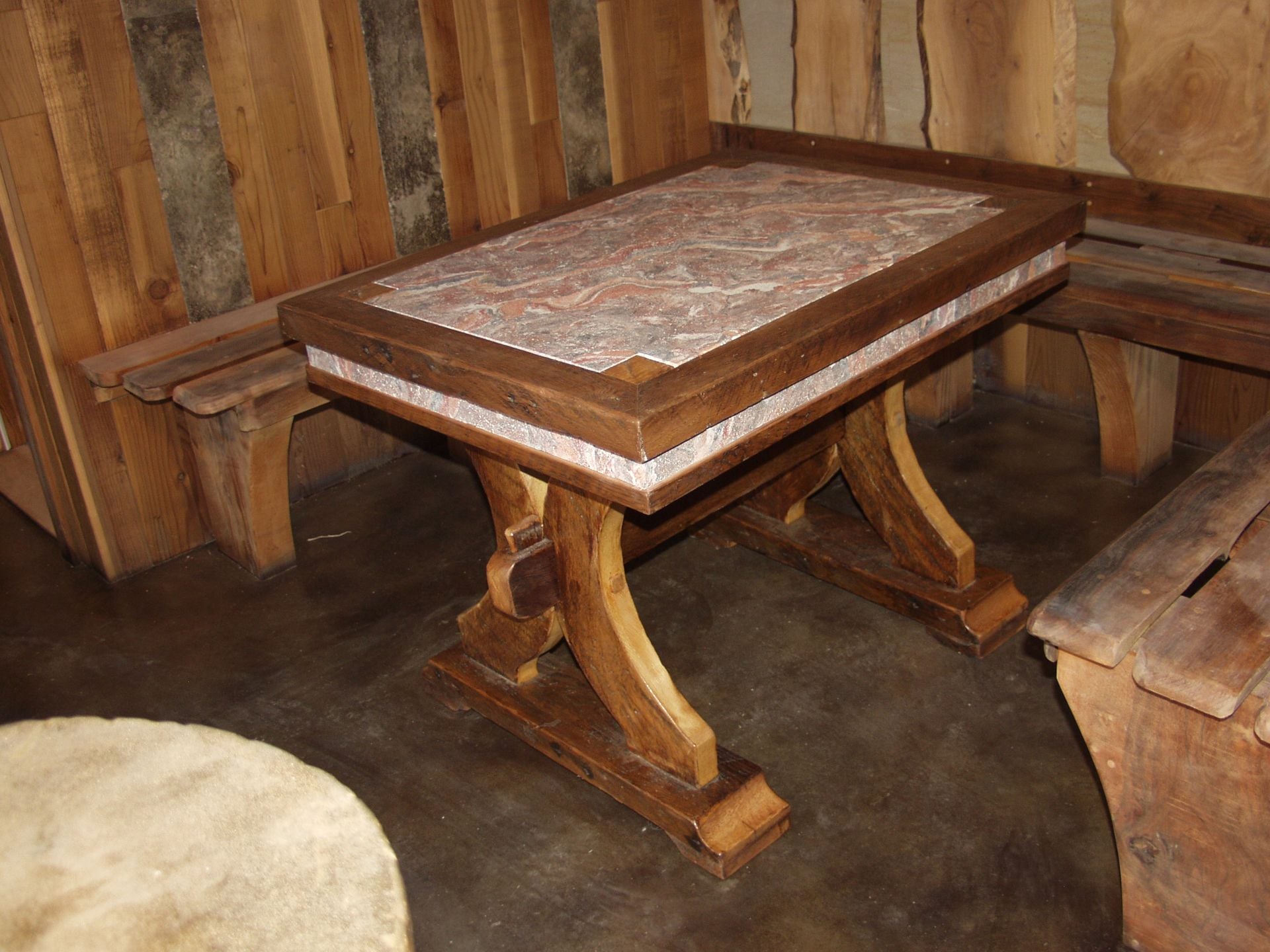 Wood Table, Concrete Scagliola Top , Reclamined Wood Table 2 