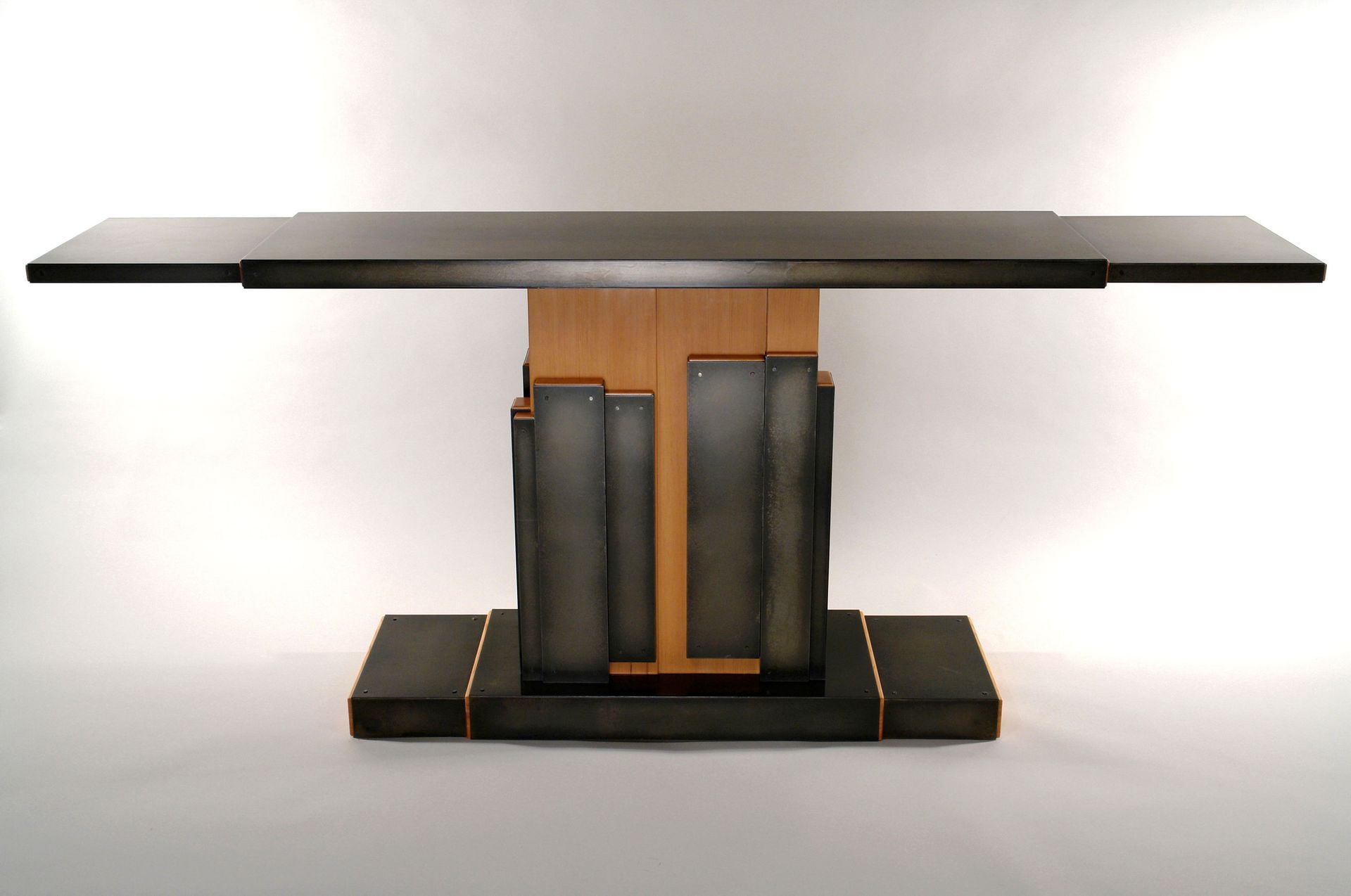 Contemporary Fir And Steel Entry Console