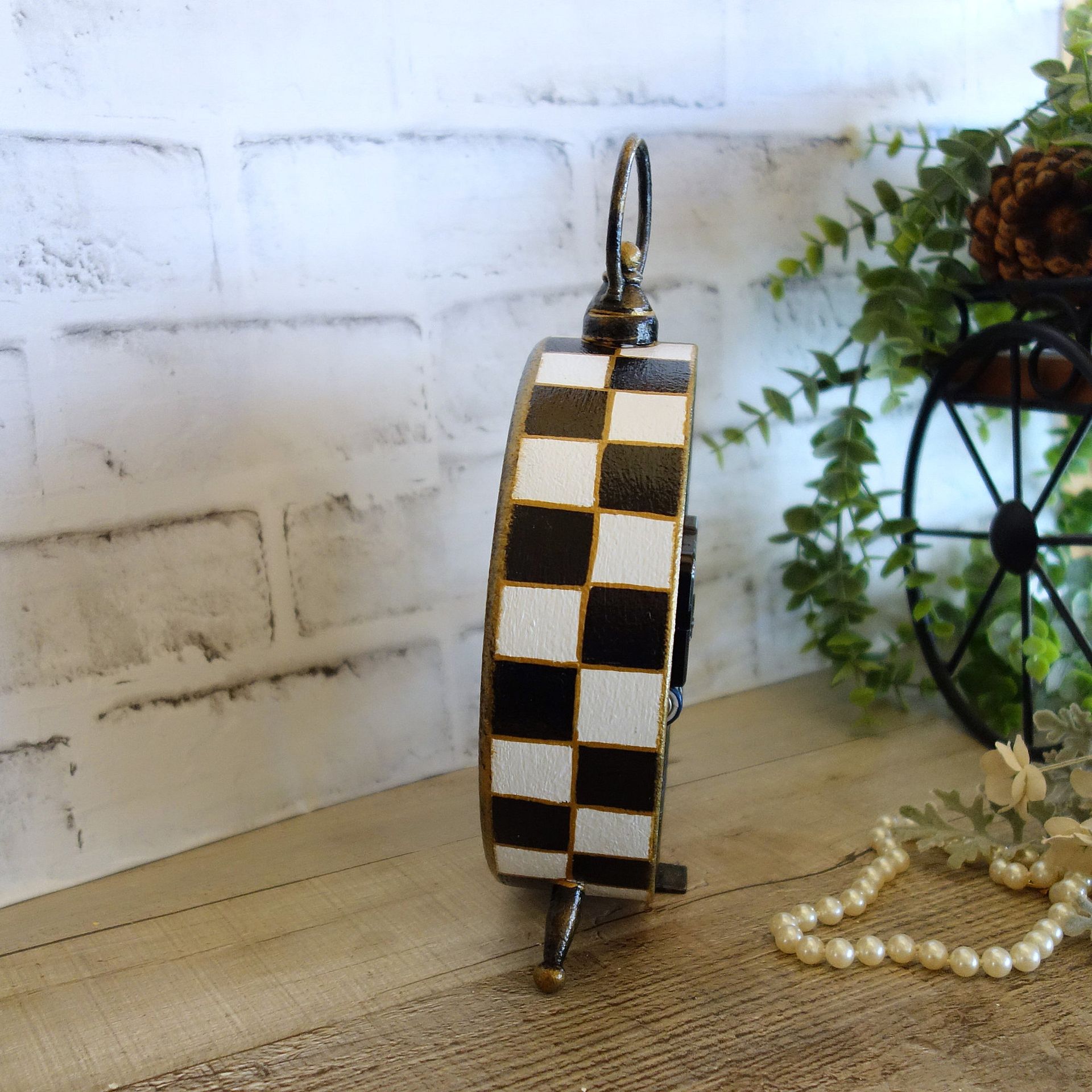 Courtly Clock Hand Painted Checks Decor Checkered Clock 3 