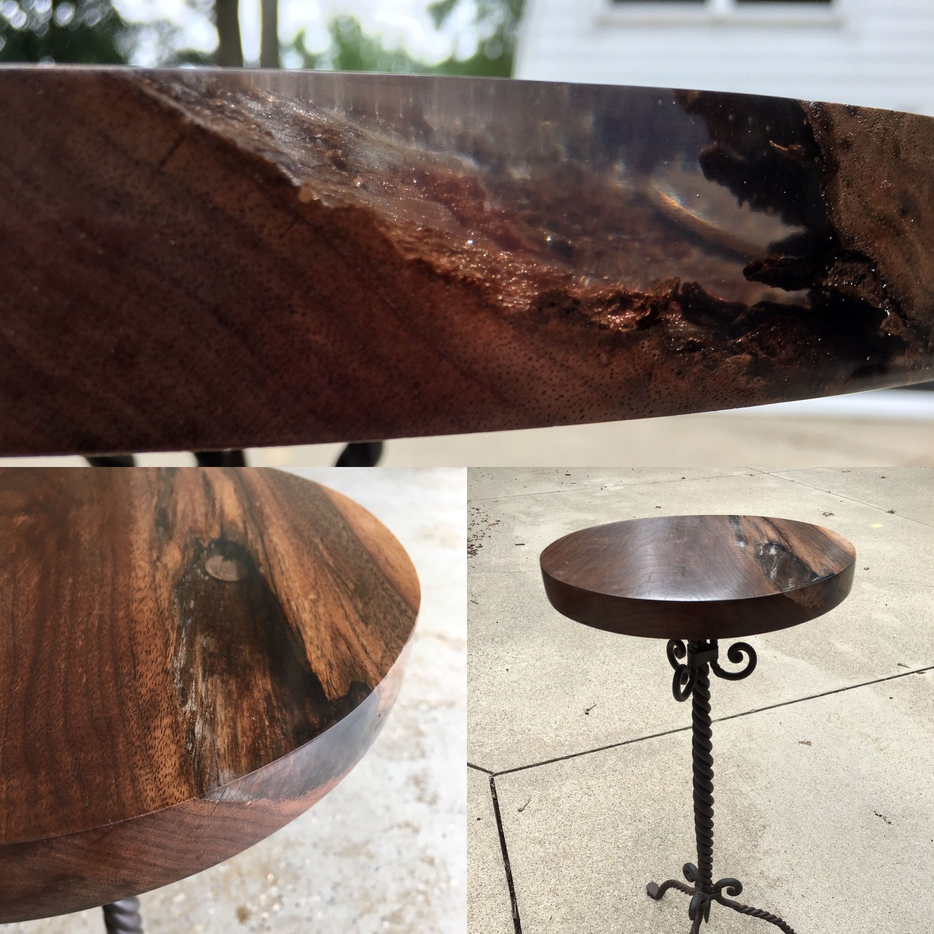 Sold... Walnut And Wrought Iron Side Table With Acrylic Casting 5