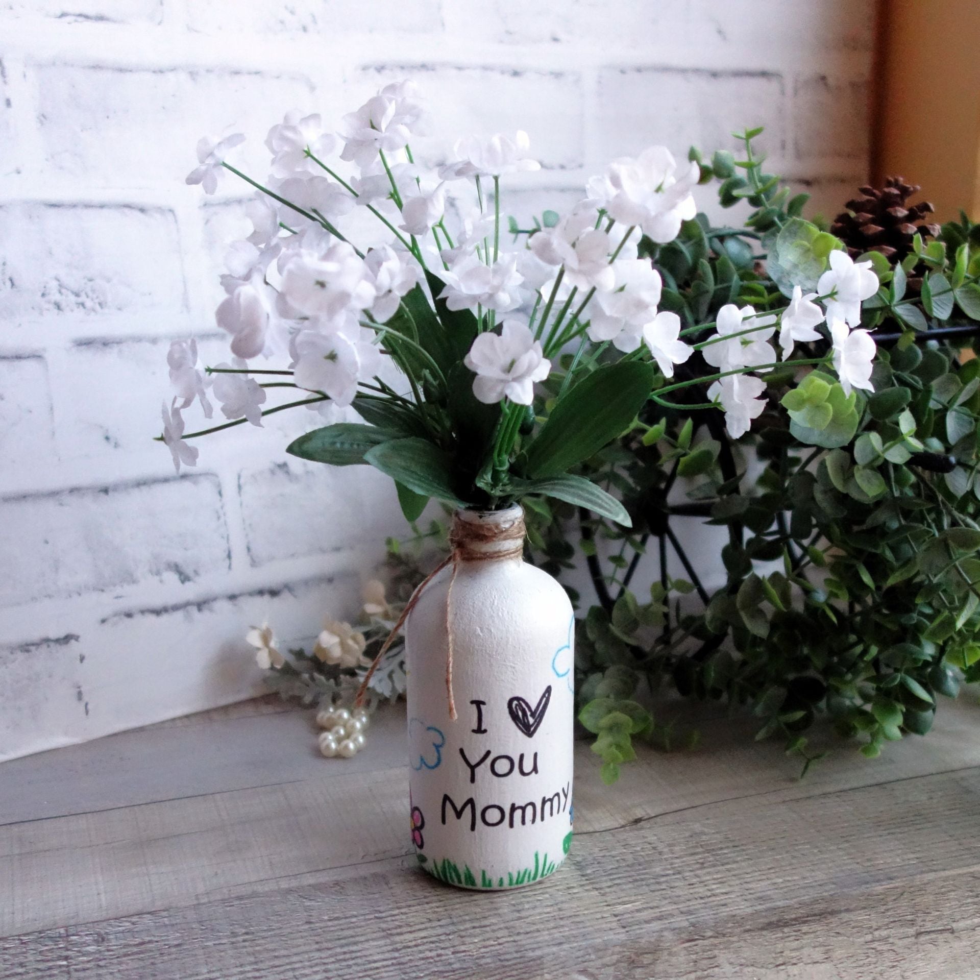 Folk Art Vase I Love Mommy Gift For Mommy Pot Dandelion Vase Wildflower Vase 4 