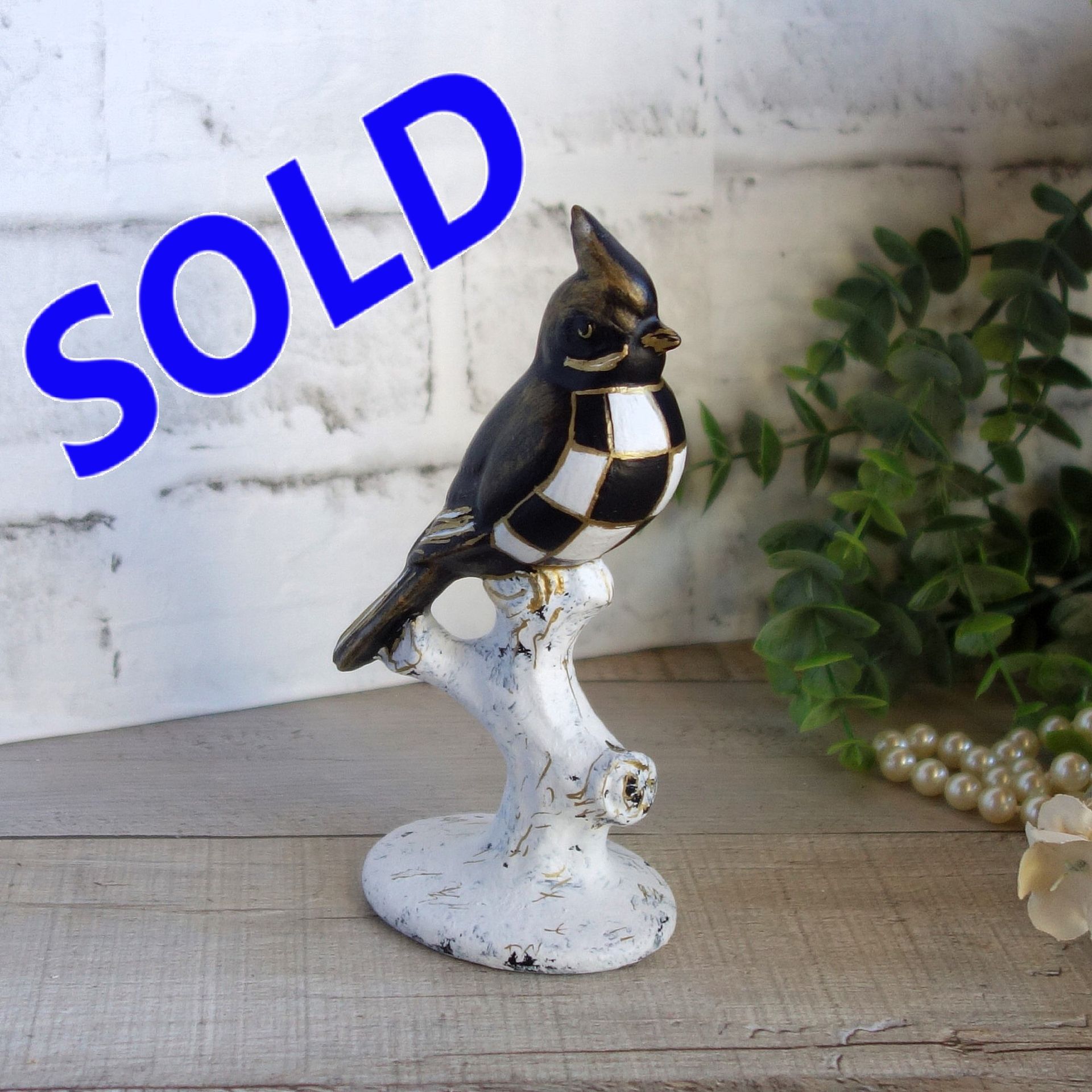 Courtly Checks Songbird Figurine Black And White Checks Decor 1 