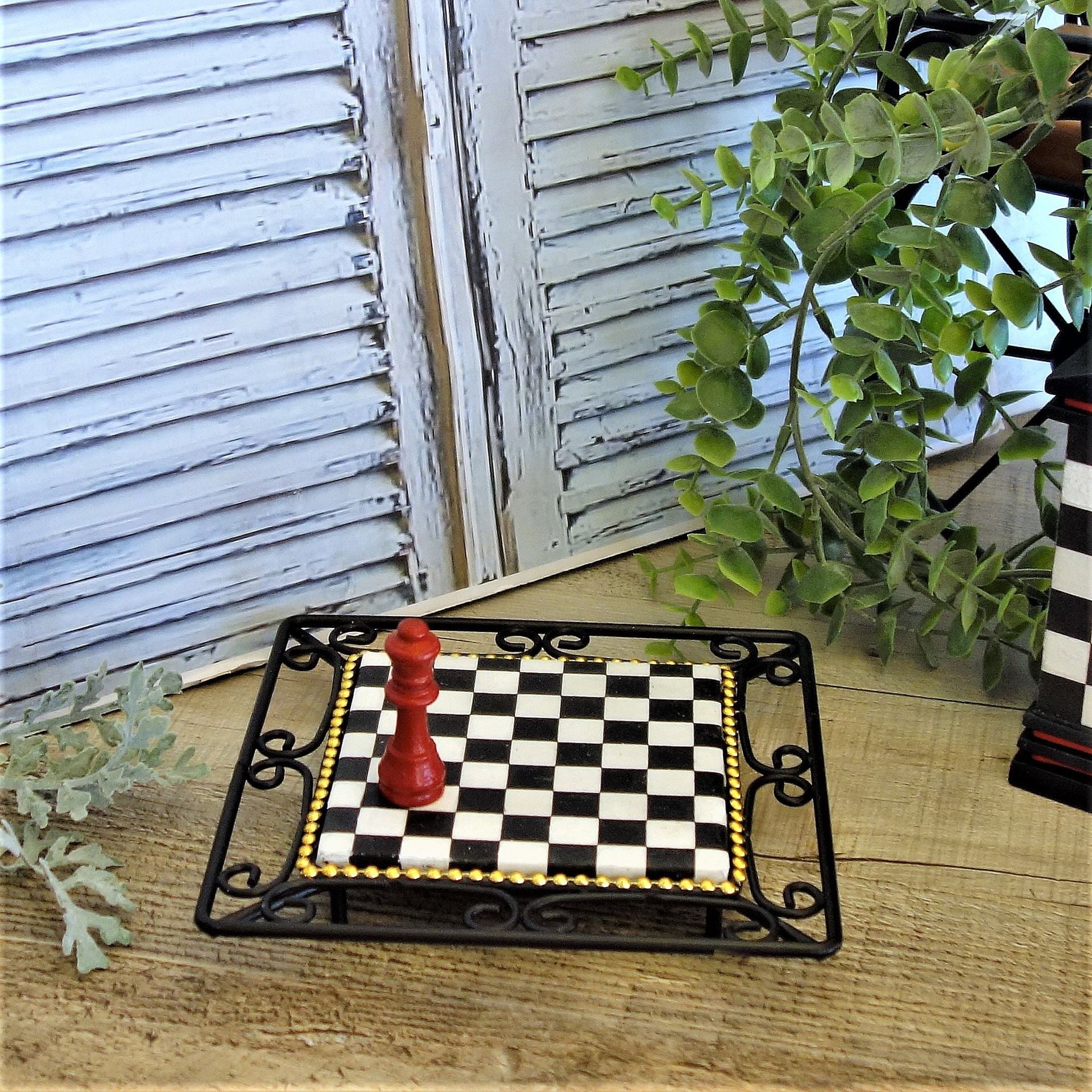 Whimsical Check Riser Small Checkerboard Wrought Iron Riser Chessboard Riser 6 