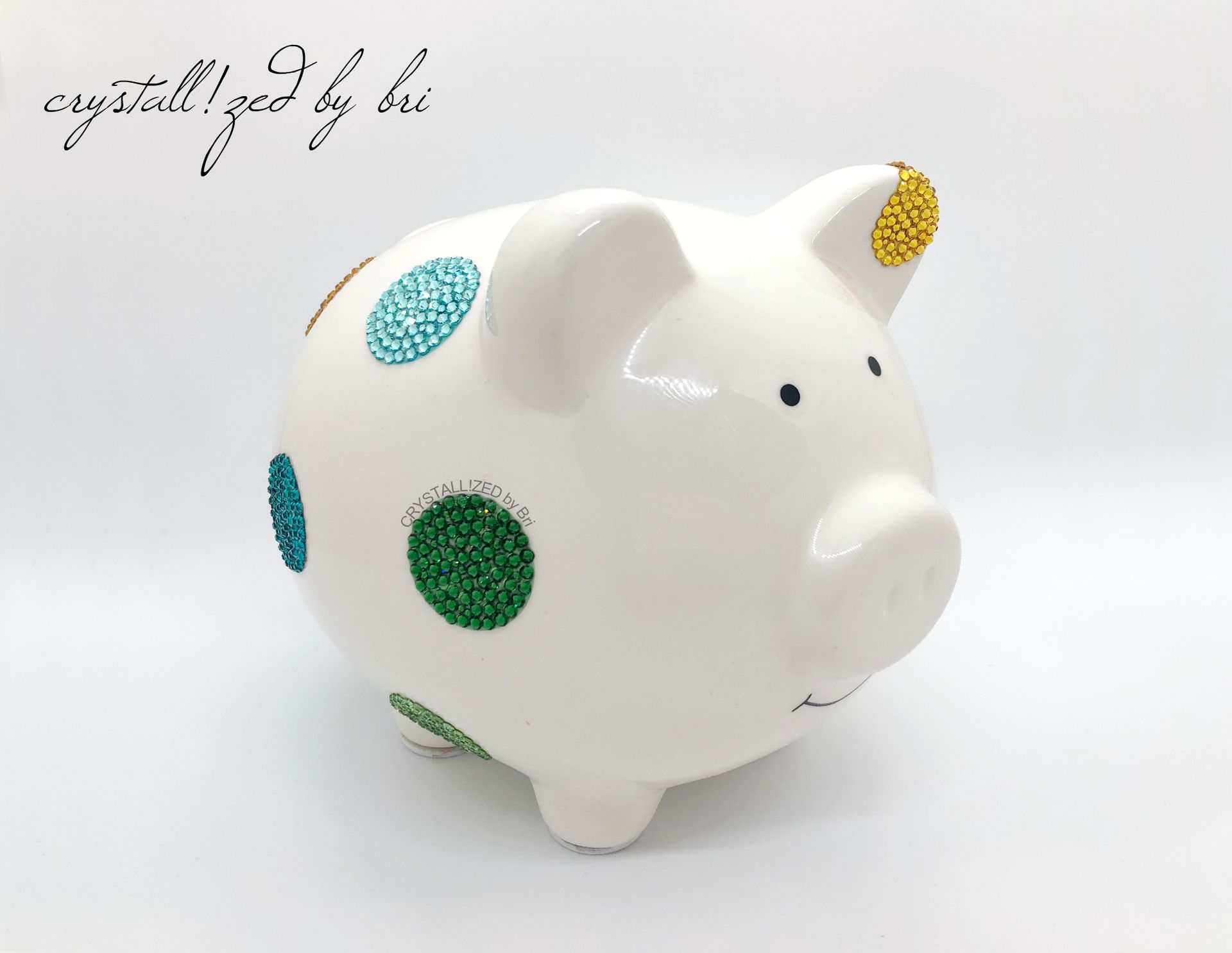 Crystallized Polka Dot Piggy Bank Baby Kids Decor Nursery Bling European Crystals Bedazzled