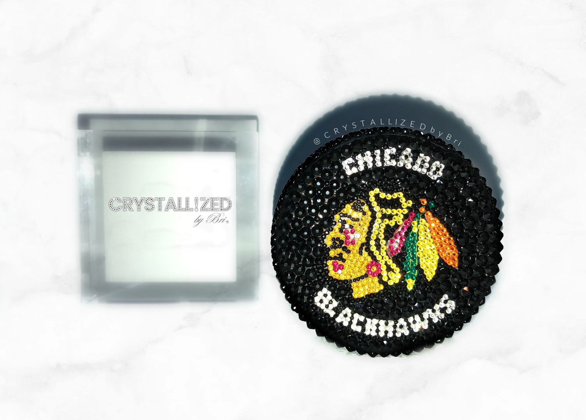 Any Team Crystallized Hockey Puck Nhl Sports Game Size Bling European Crystals Bedazzled Blackhawks 3